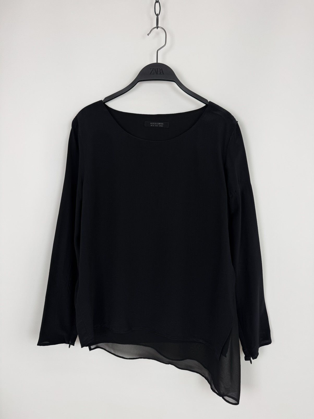 Allsaints AllSaints Black Viscose/Silk Long Sleeve Blouse Size S / US 4 / IT 40 - 2 Thumbnail