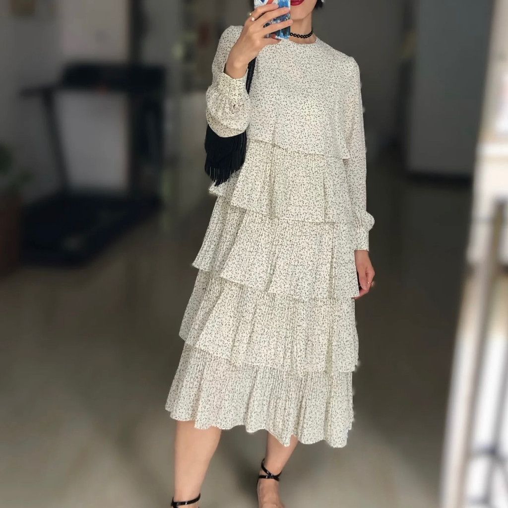 Zara Tiered Ruffle Dots Midi Dress Size L / US 10 / IT 46 - 3 Thumbnail