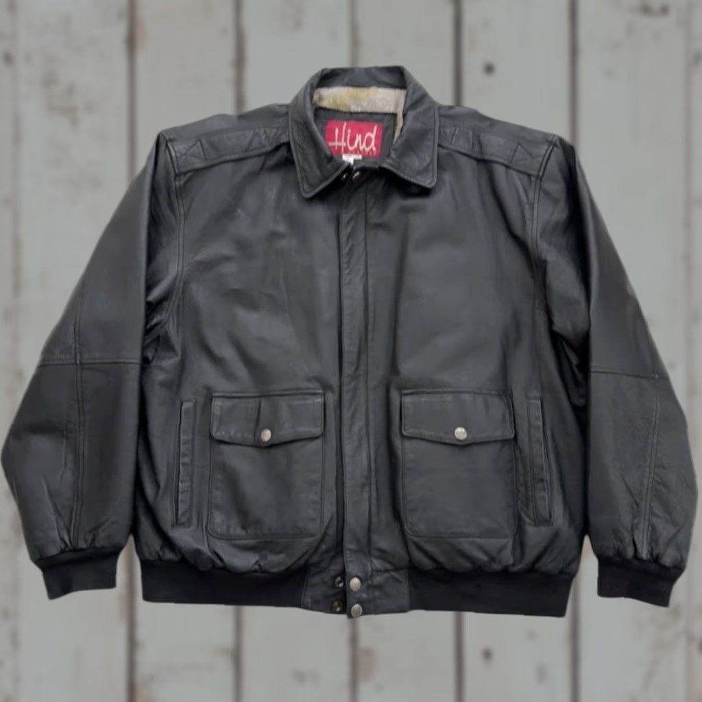 Vintage VINTAGE Hind Leather Bomber Jacket Black - Men's 3XL Size US XXL / EU 58 / 5 - 1 Thumbnail