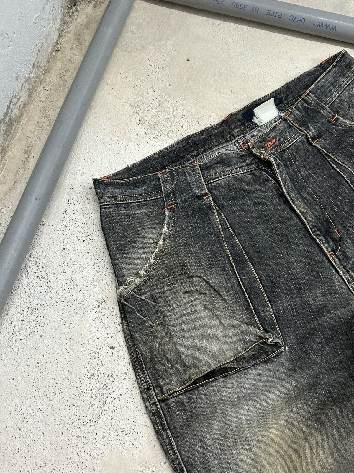 GOSTAR DE FUGA × Japanese Brand Eastboy Men Jean Loose Baggy Fit Grey Washed Distressed Size US 31 - 5 Thumbnail