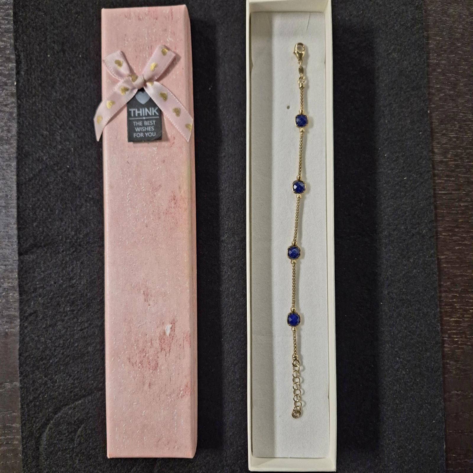 Macys Lab Grown Lapis Lazuli Chain Bracelet 14k Gold-Plated Silver Size ONE SIZE - 2 Thumbnail