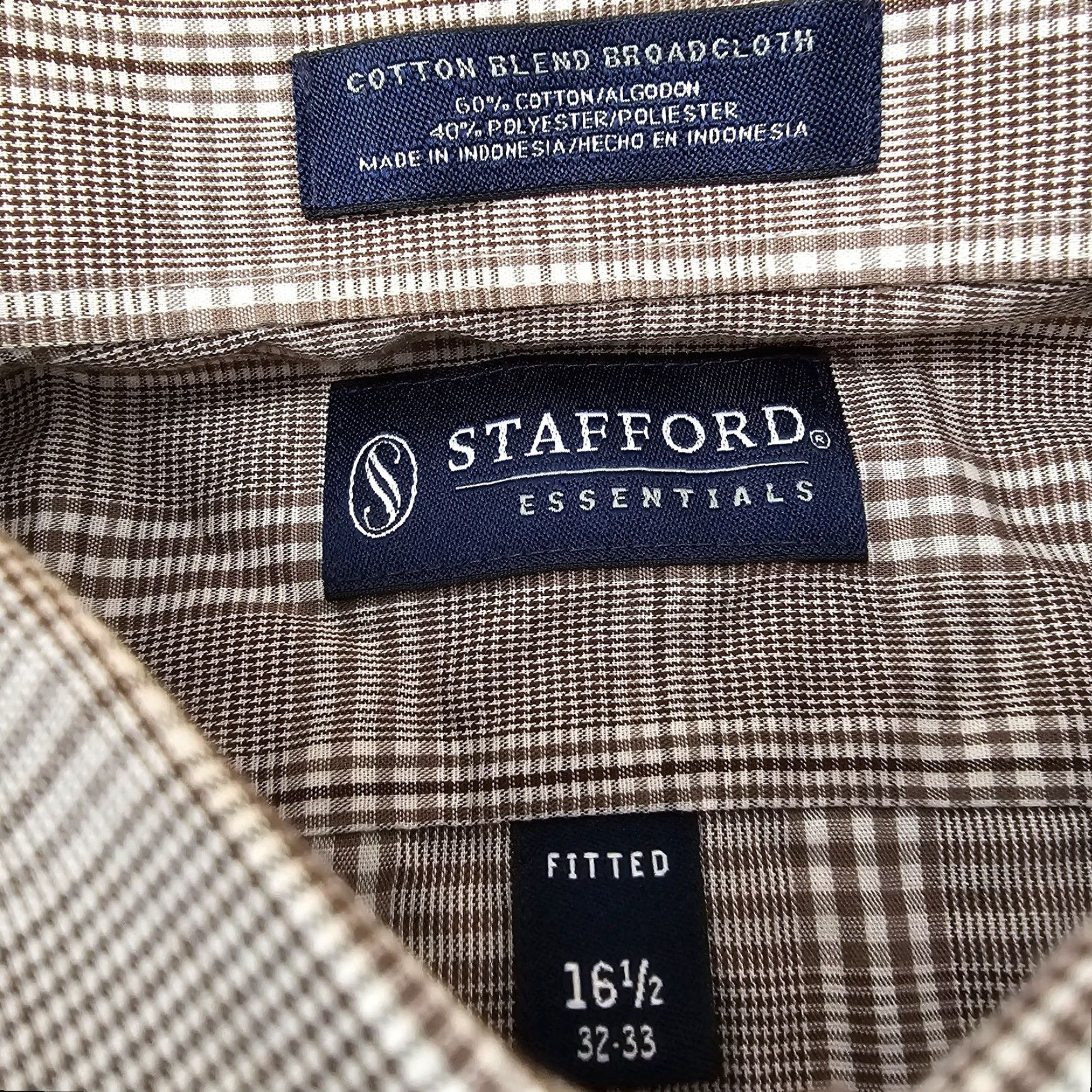 Stafford Stafford Dress Shirt Mens Size 16.5 32/33 Brown Check Fitted Travel Long Sleeve Shirt Size 46R - 4 Thumbnail