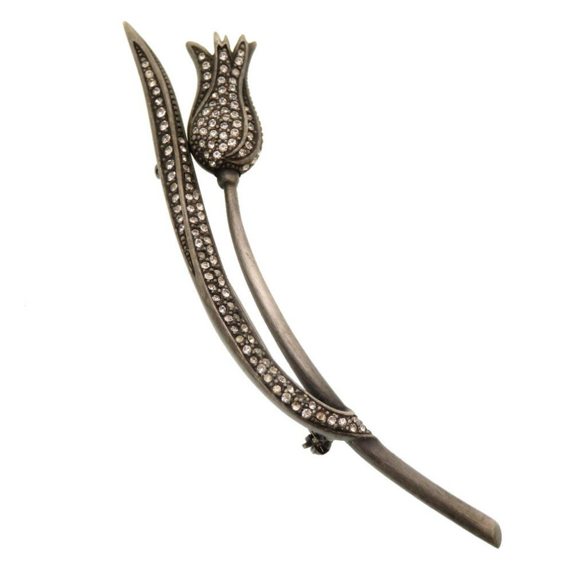 image of Christian Dior Tulip Silver Stone Brooch Ladies, Women's