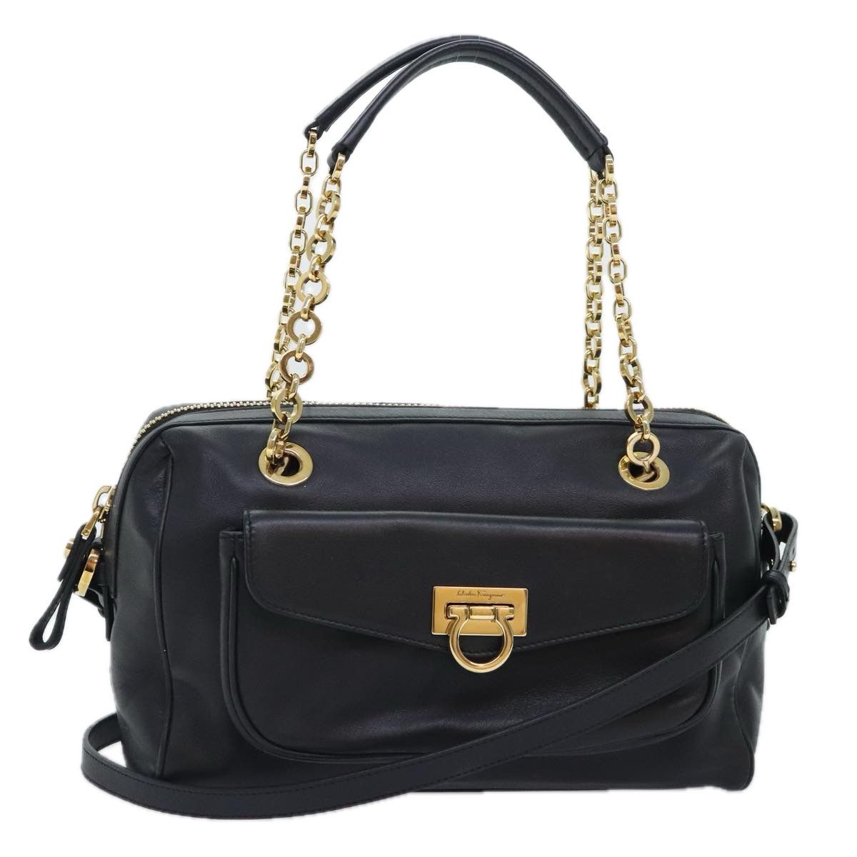 Salvatore Ferragamo Gancini Black Leather Shoulder Bag (Pre-Owned) Size ONE SIZE - 1 Thumbnail