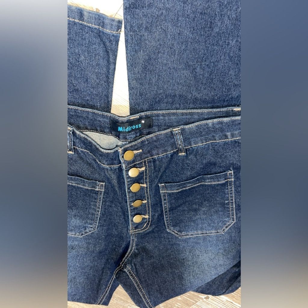 Other MidiRoss Dark Blue button fly Flared western Women's Jeans Size 33" - 2 Thumbnail