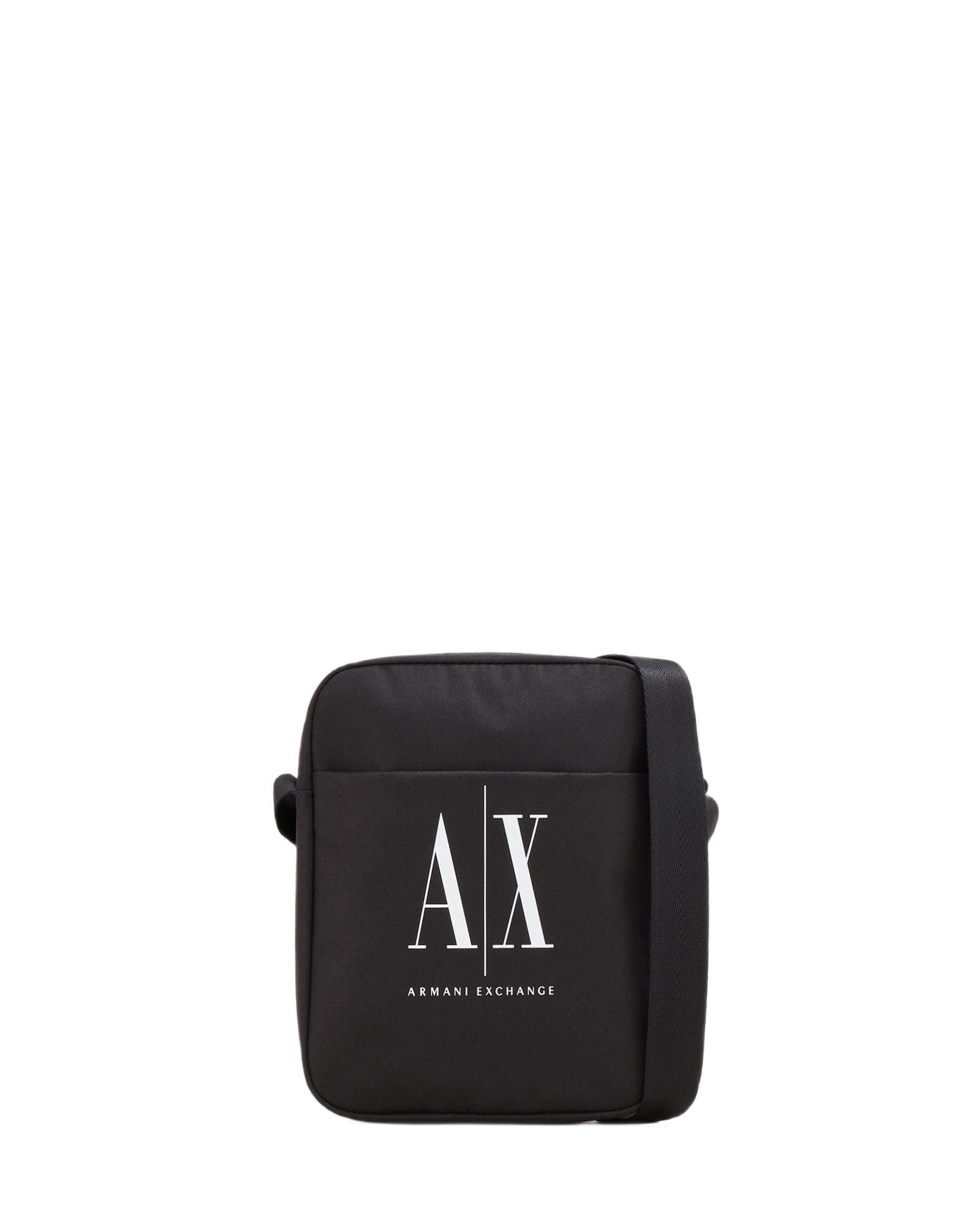 image of Armani Exchange Plain Shoulder Bag With Zip Fastening in Black, Men's