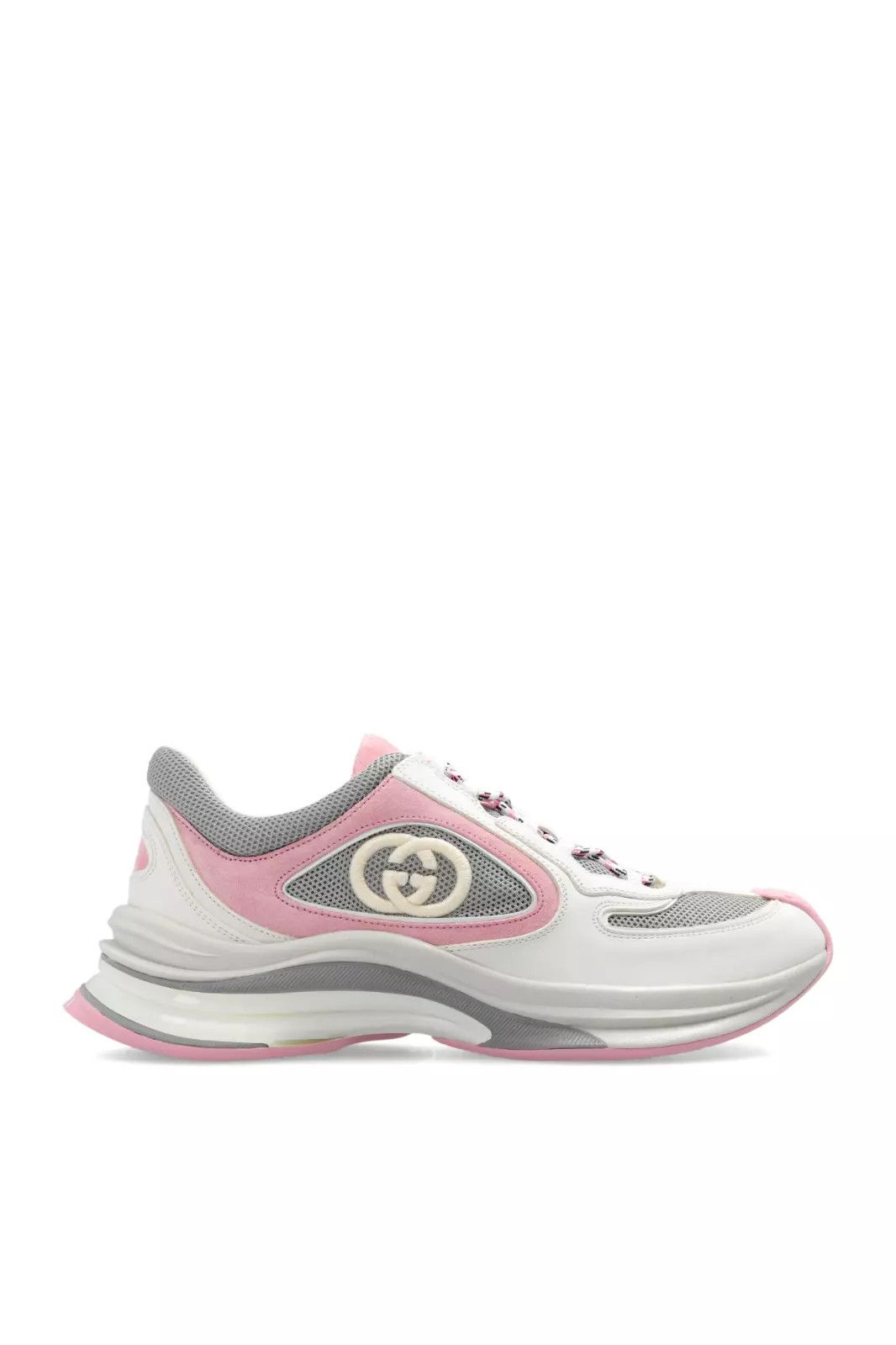 GUCCI Run Women's Ivory/Pink Suede Sneakers New