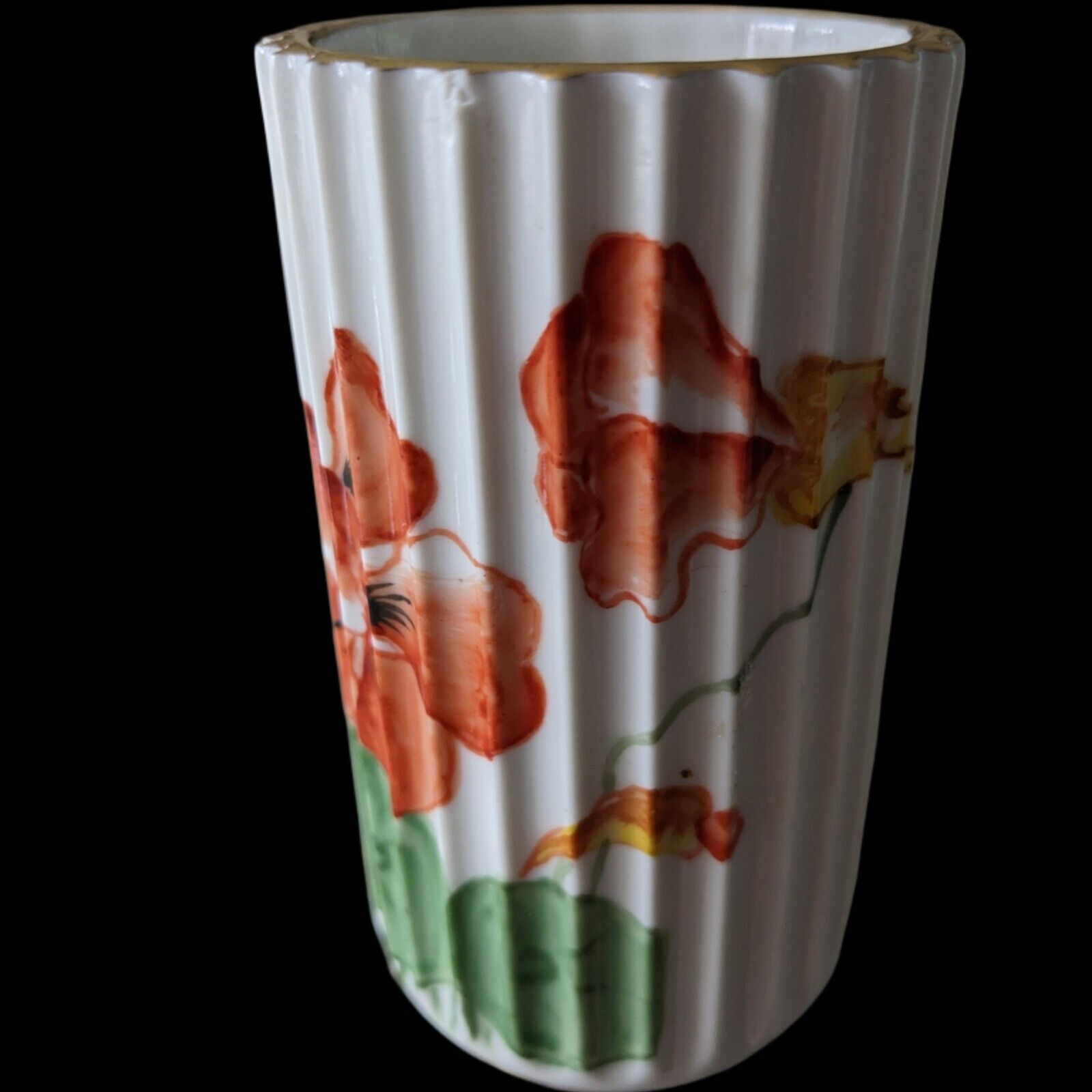 & Other Stories LYNGBY PORCELAIN HAND PAINTED FLORAL RIBBED VASE Signed Yolo Size ONE SIZE - 1 Thumbnail