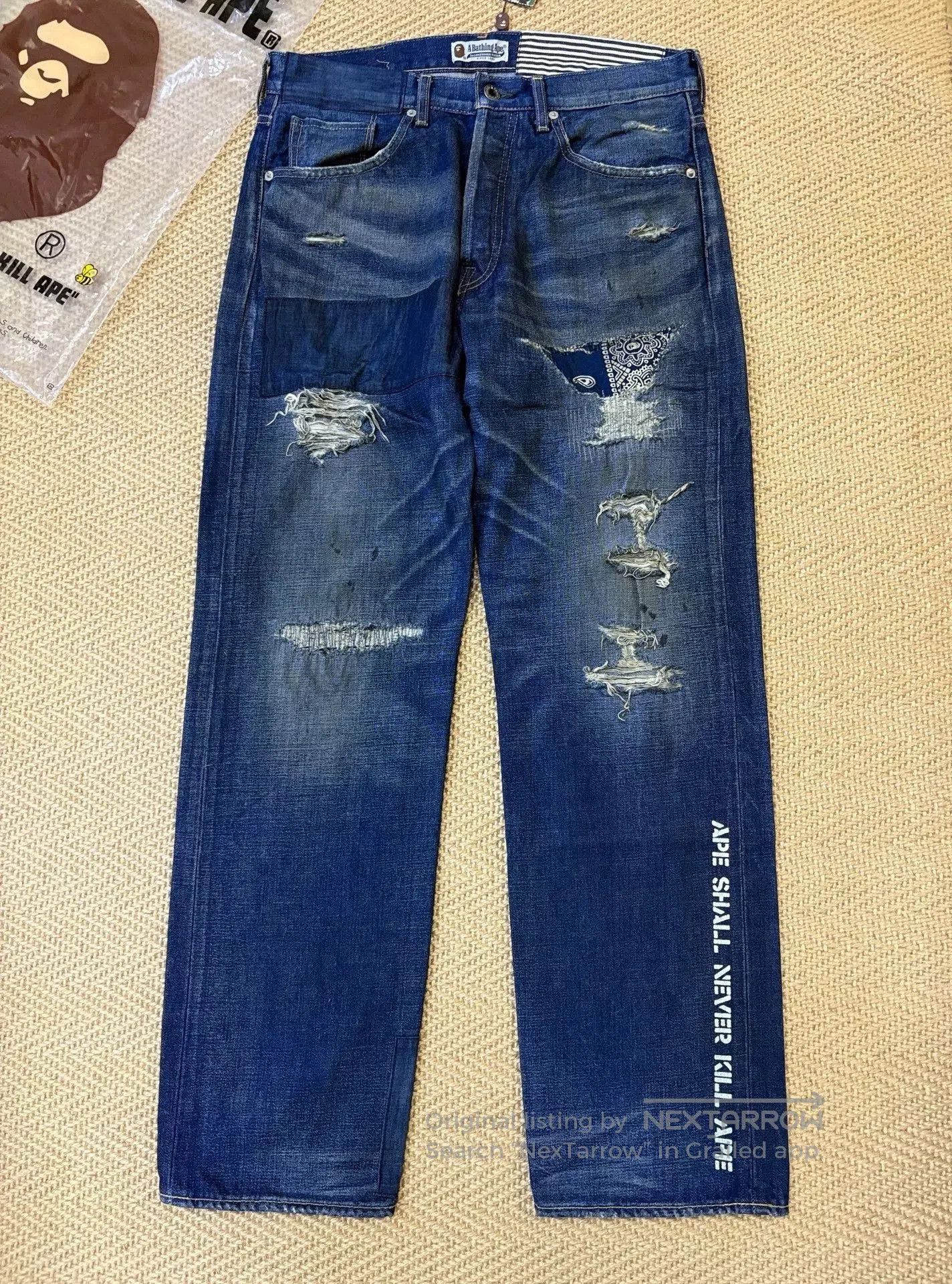Bape bape type2 damage denim pants limited edition. Size US 42 / EU 58 - 1 Thumbnail