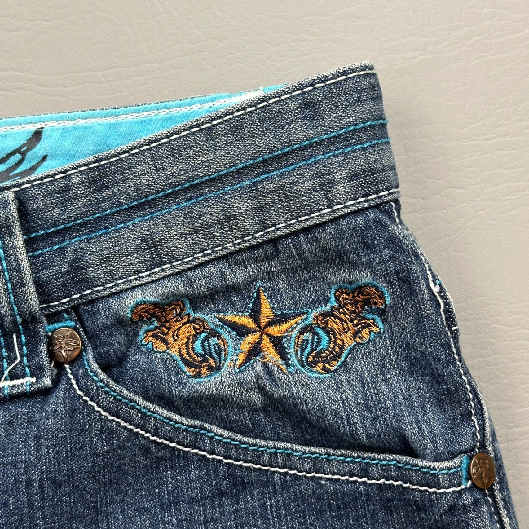 Denime VINTAGE Jinzu Shorts Mens 34 Blue Denim Baggy Embroidered Hip Hop Punk Skate Y2K Size US 34 / EU 50 - 5 Thumbnail