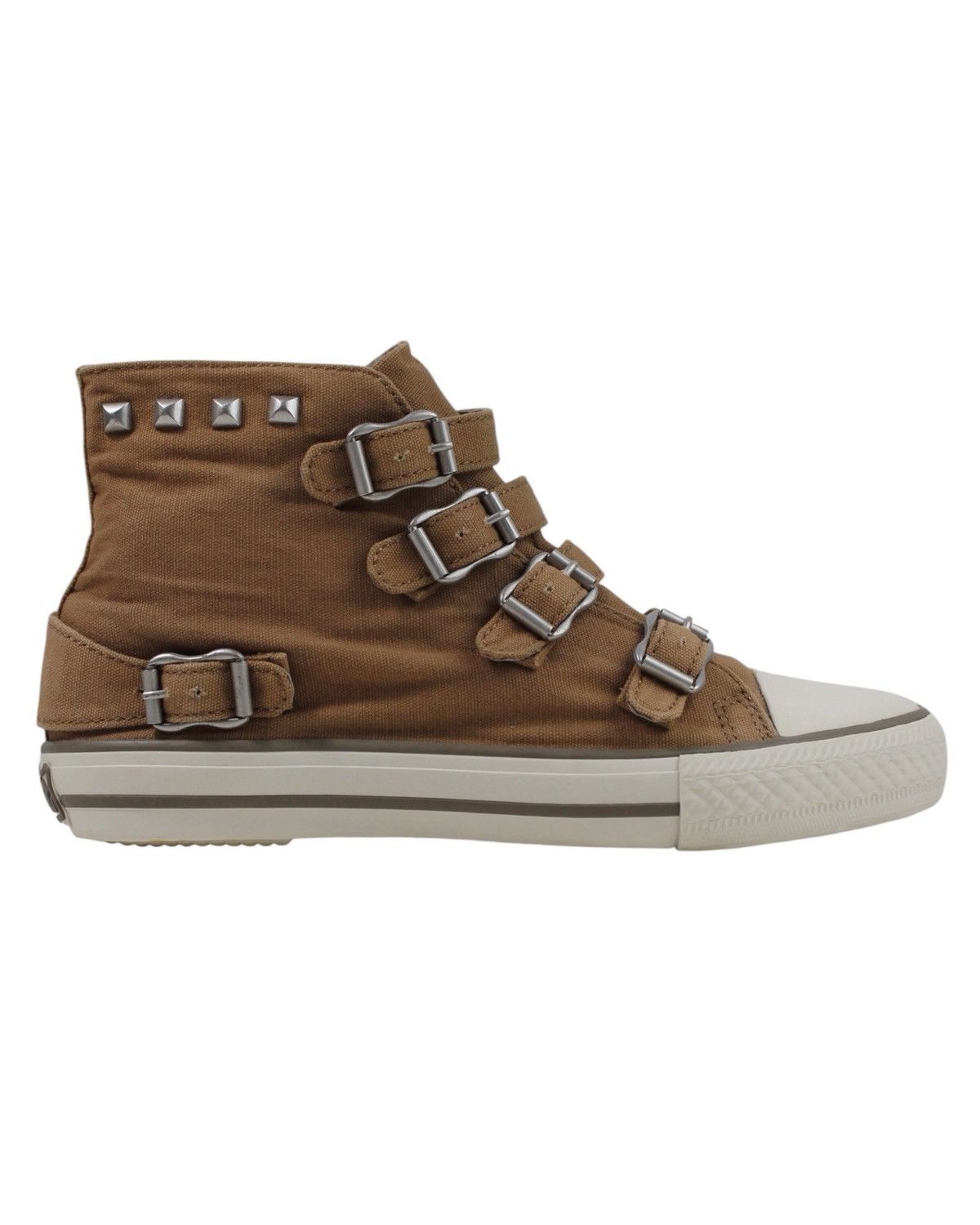 2000s Ash Virgin Studs Tan Canvas Multi Buckle Sneakers in Brown, Women's (Size 4)