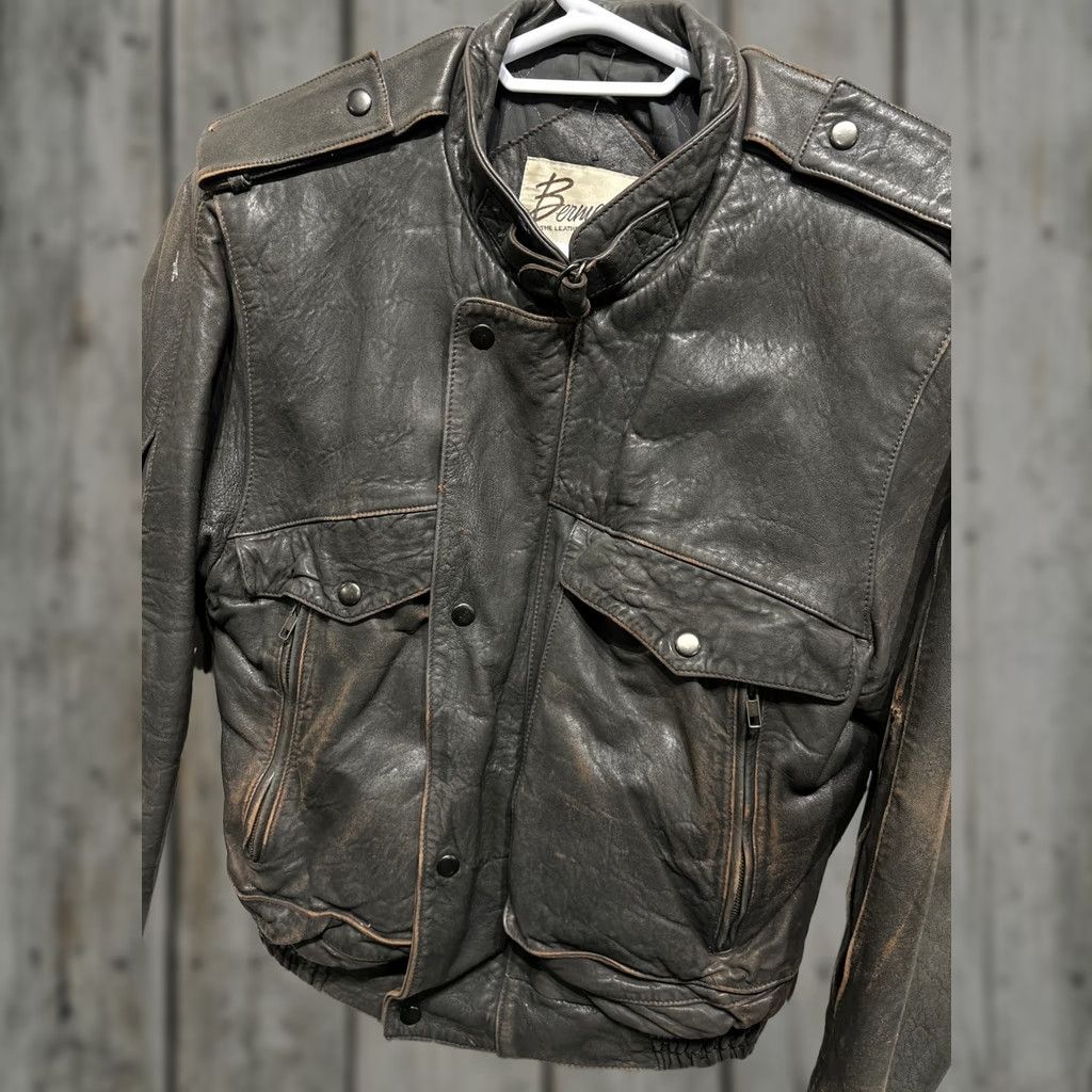 Ben Sherman VINTAGE Bermans Leather Bomber Jacket Mens Small Gray Motorcycle Style Size US S / EU 44-46 / 1 - 1 Thumbnail