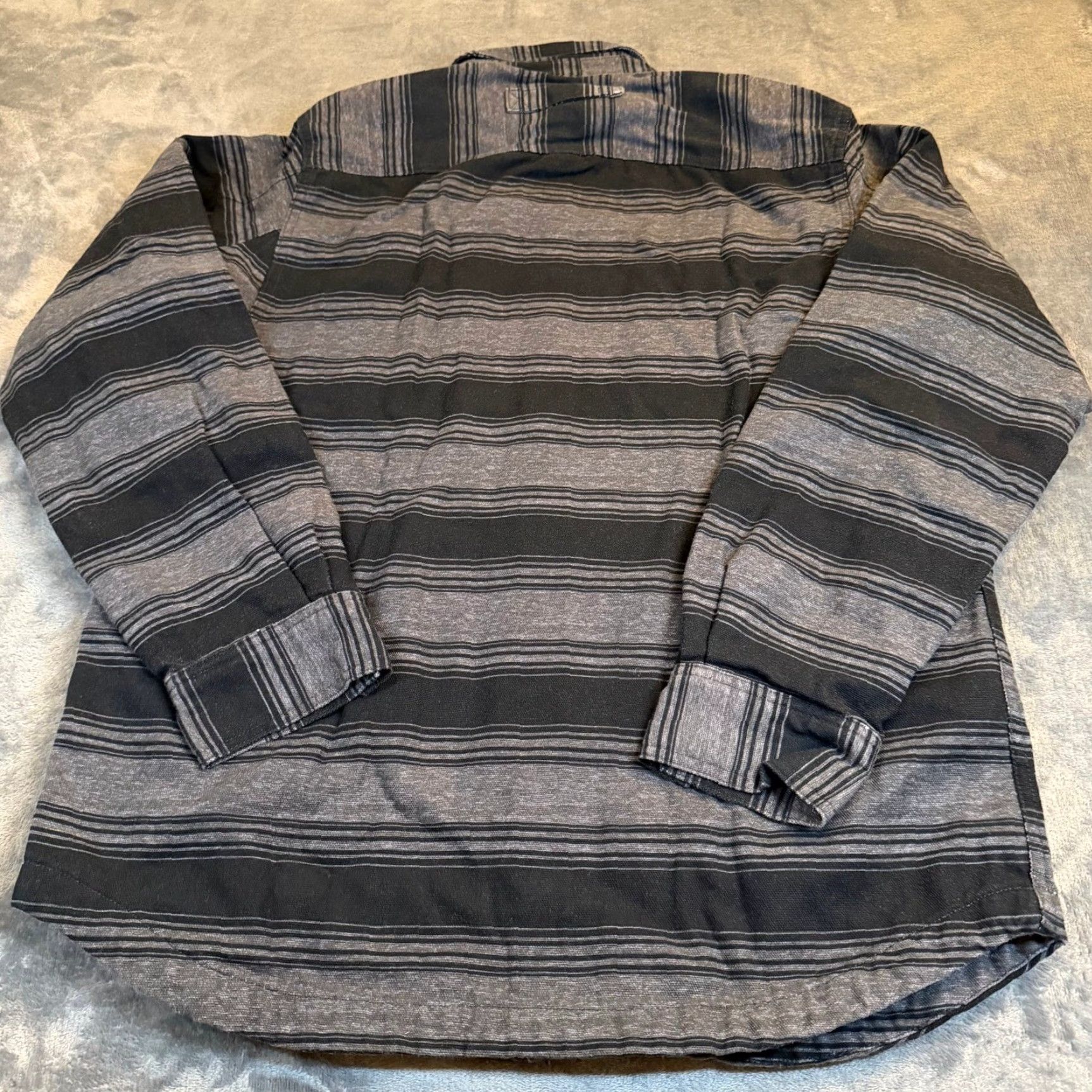Duluth Trading Company Duluth Trading Co Striped Shirt Jacket Mens Medium Gray Flannel Lined Snap Shirt Jacket Size US M / EU 48-50 / 2 - 4 Thumbnail