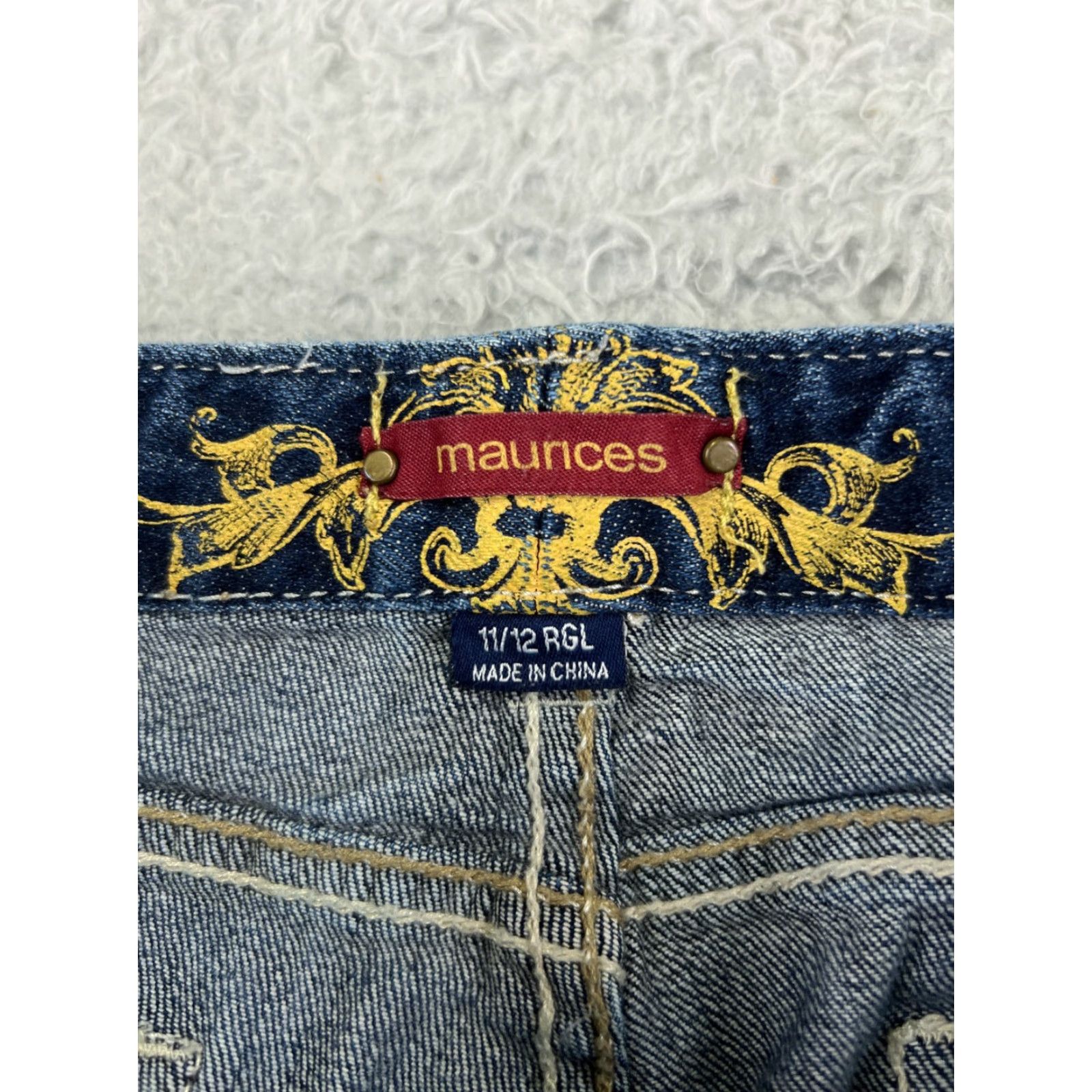 Vintage Maurices Jeans Womens Flared 11 Blue Denim Cotton 31x32 Read Embroidered Pocket 5-Pocket Design Zipper Button Regular Stretch Size 32" / US 10 / IT 46 - 6 Thumbnail