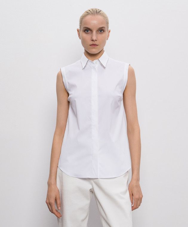 Brunello Cucinelli Brunello Cucinelli White blouse with monil chain Size S / US 4 / IT 40 - 15 Thumbnail
