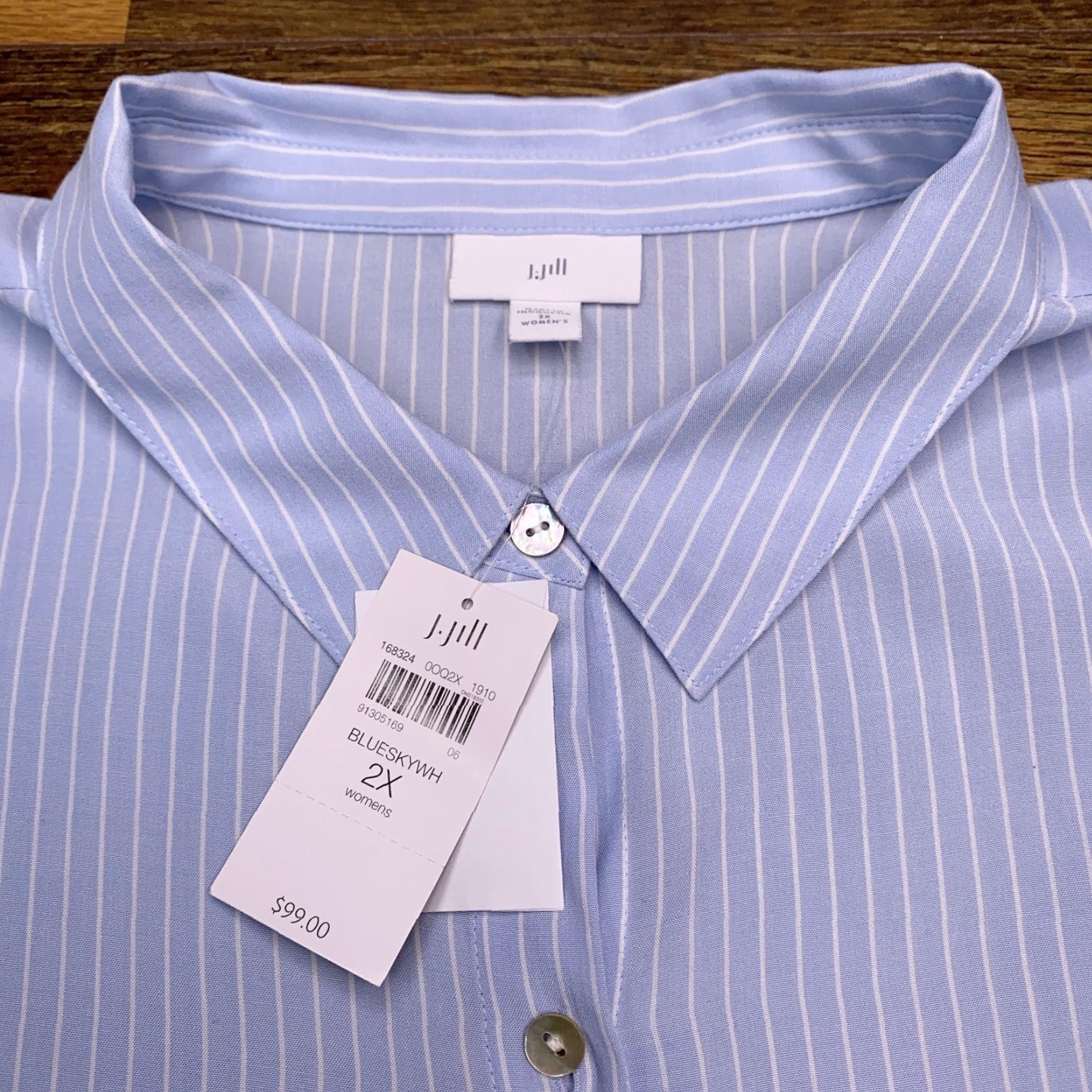 J. Jill J. Jill Button-Up Shirt Womens 2X Blue Stripe Long Sleeve Collared Pocketless Modern Lightweight All Seasons Casual New with Tags Size XXL / US 16-18 / IT 52-54 - 4 Thumbnail