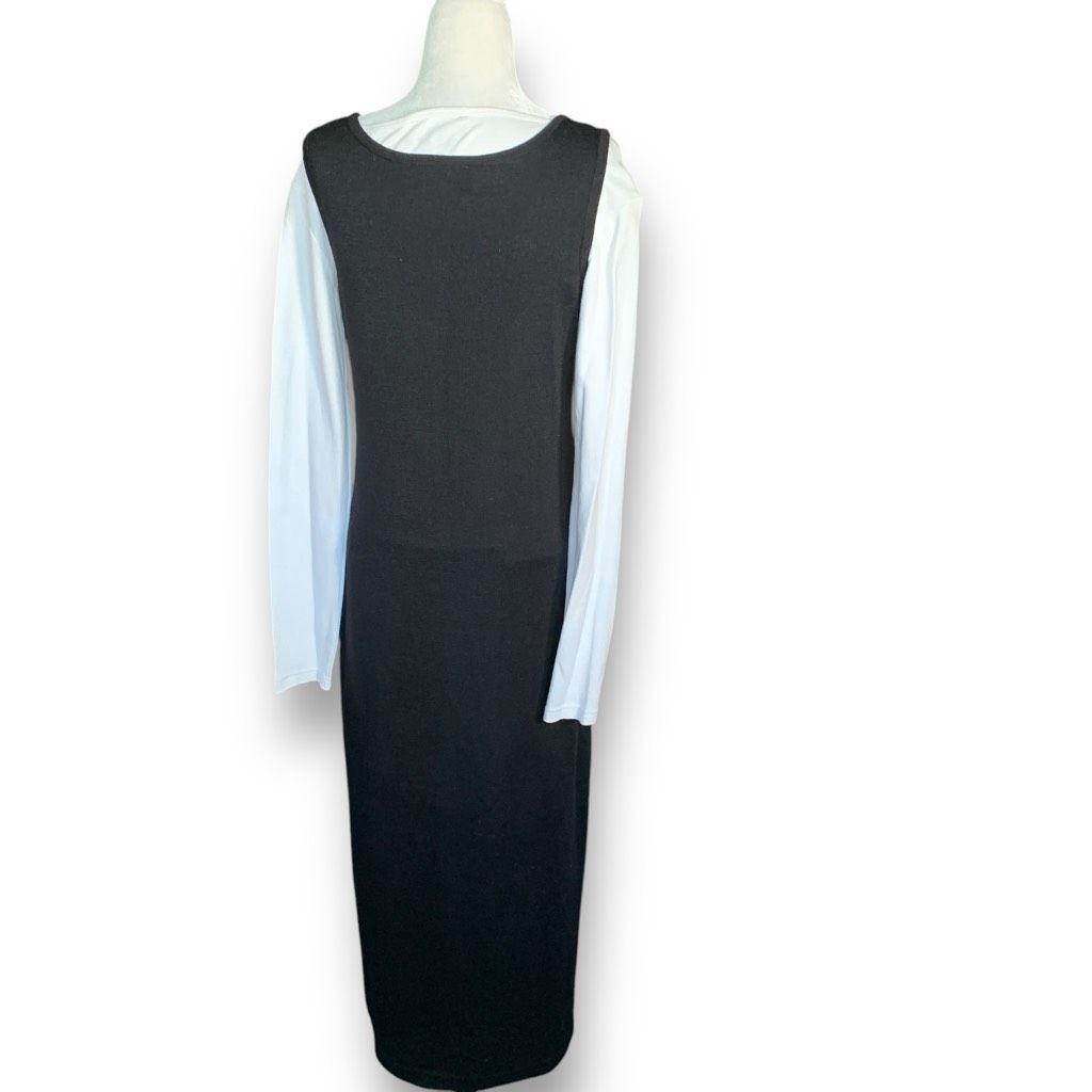 Vintage Vintage Carole Little Black Midi Jumper Dress White Long Sle Size S / US 4 / IT 40 - 7 Thumbnail