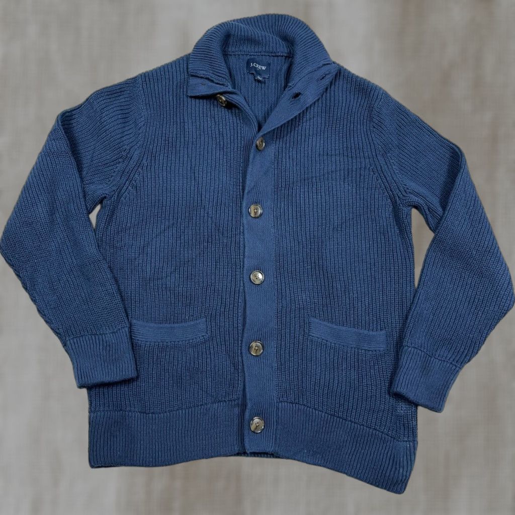 J.Crew J.CREW Cardigan Sweater Men L Navy Blue Shawl Neck Heavy Chunky Fishermen Size US L / EU 52-54 / 3 - 1 Thumbnail