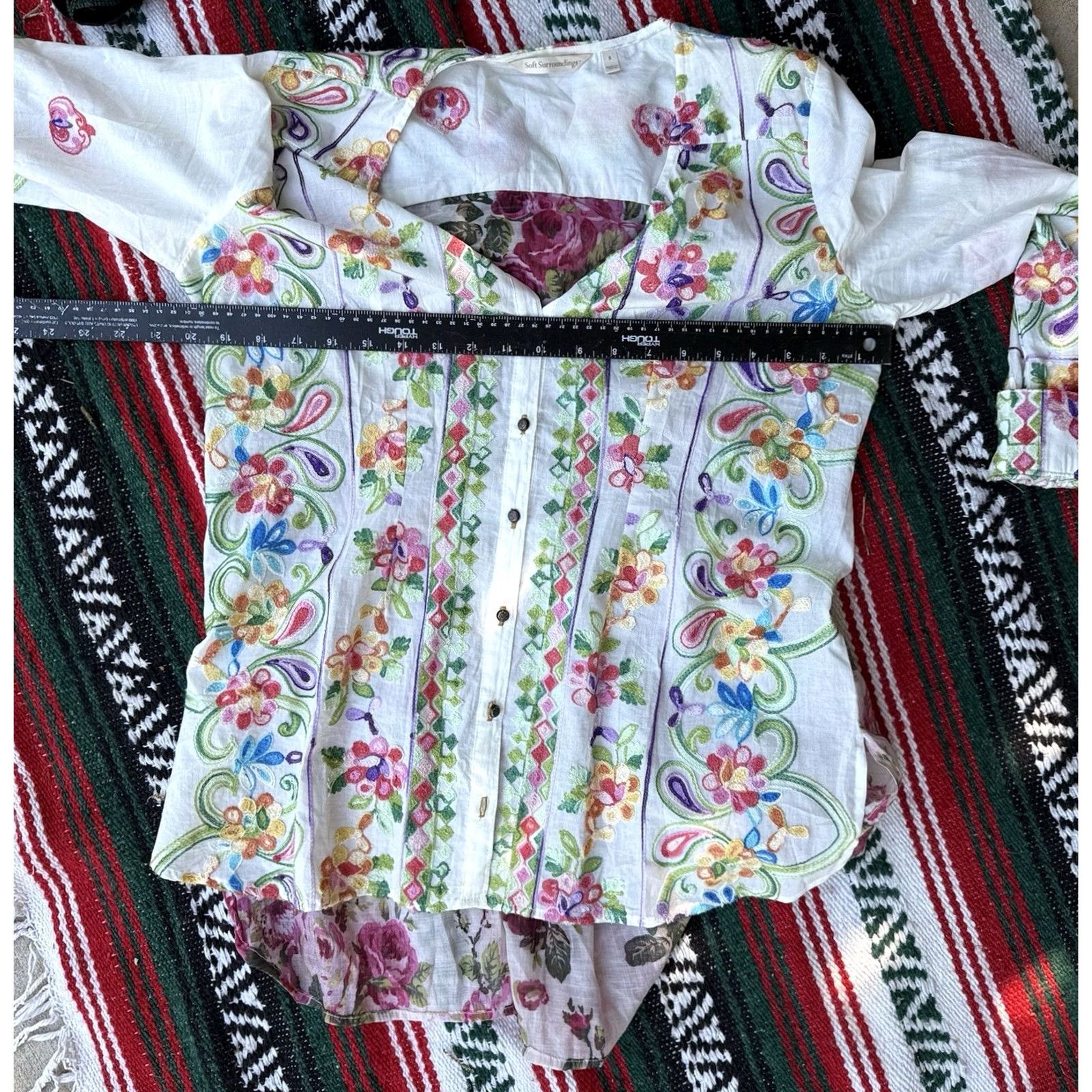 Soft Surroundings Soft Surroundings Blouse Tunic Women Small Multicolor Floral Embroidered Cotton Boho Festival Size S / US 4 / IT 40 - 6 Thumbnail