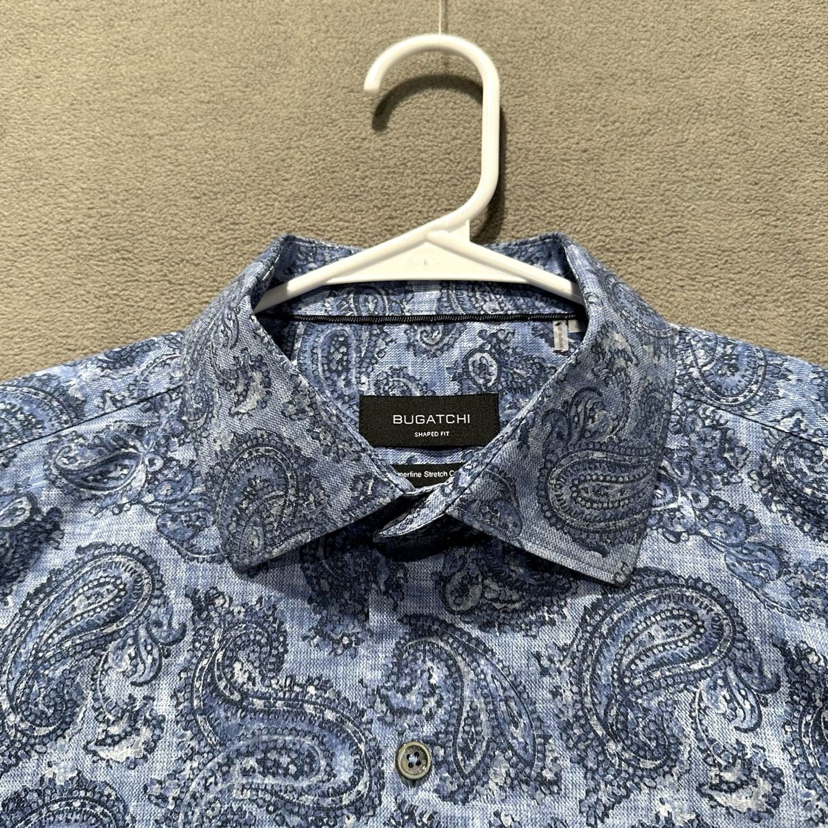 BUGATCHI Bugatchi Shirt Mens Large Blue Paisley Print Shaped Fit Superfine Stretch Cotton Size US L / EU 52-54 / 3 - 4 Thumbnail