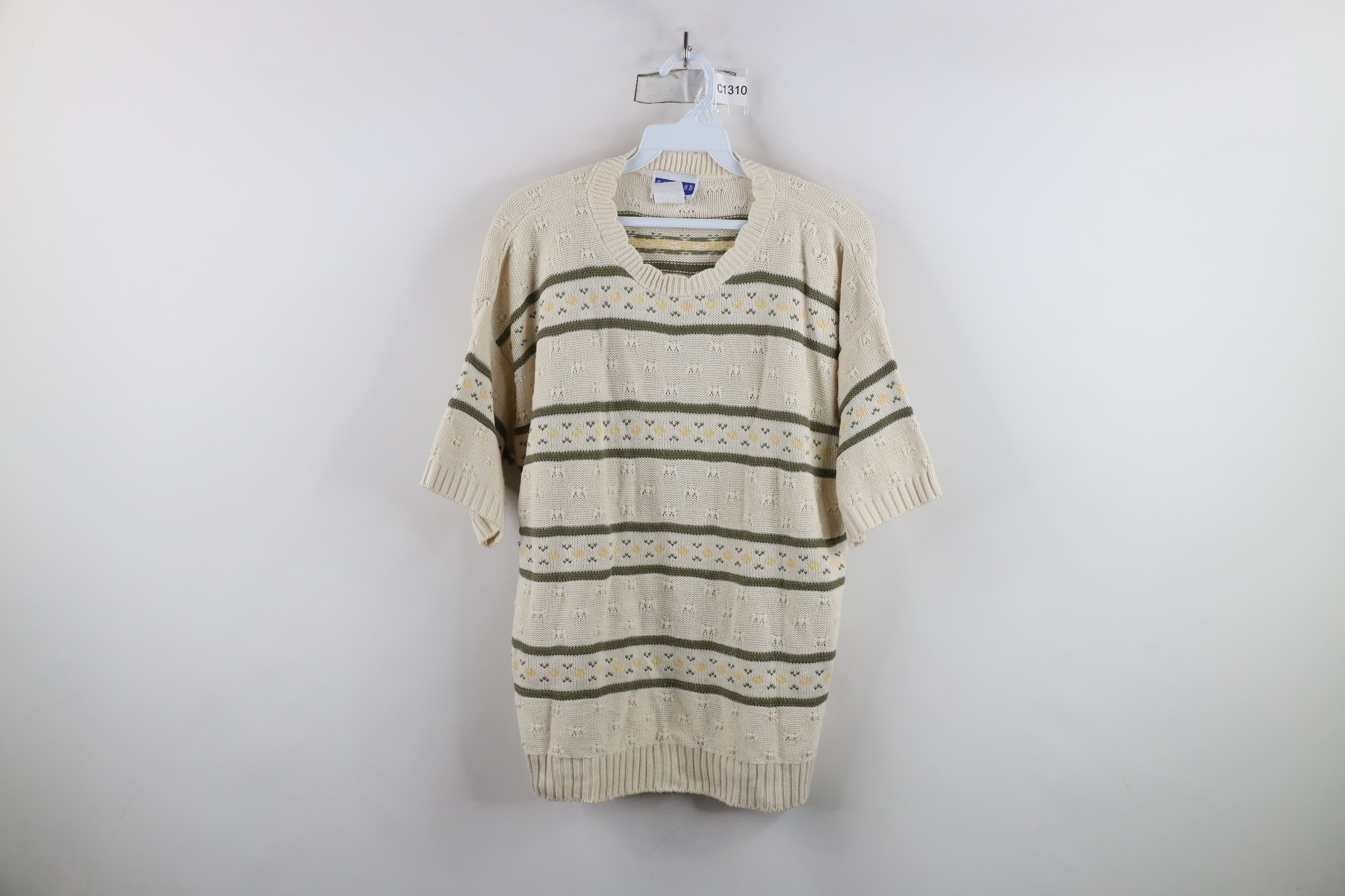Vintage Vintage 90s Streetwear Striped Short Sleeve Sweater USA Size L / US 10 / IT 46 - 1 Thumbnail