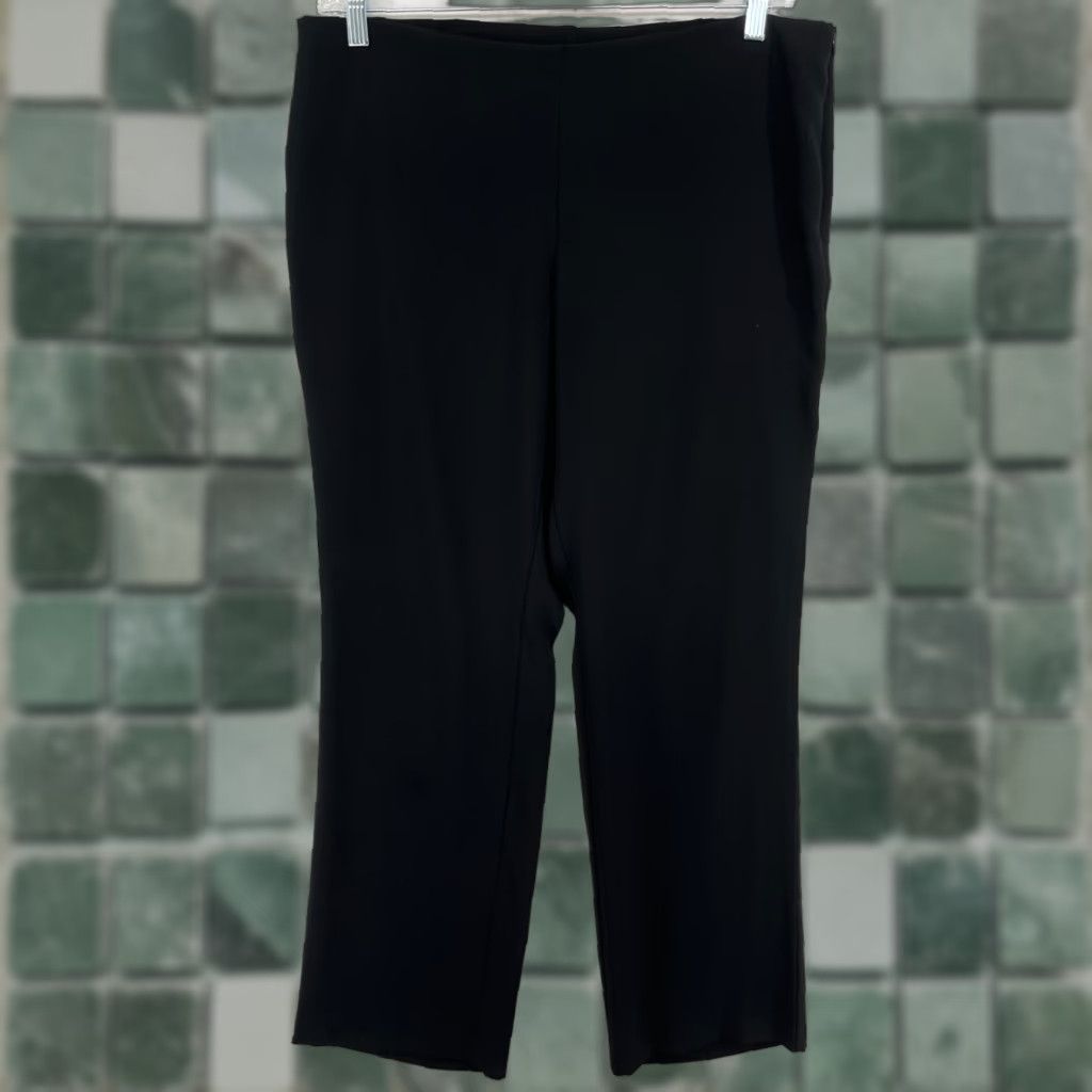 EILEEN FISHER Pants Flat Front Crepe Straight Leg Trouser Side Zip Black - 14 L - Dress Pants - Women - Regular Fit