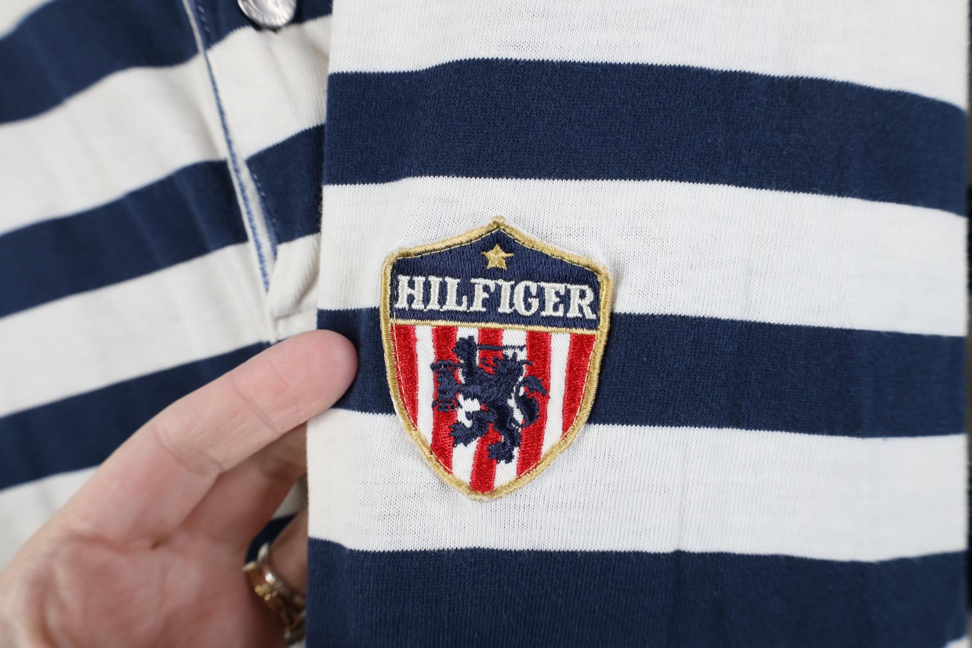 Tommy Hilfiger Vintage 90s Tommy Hilfiger Crest Striped Henley T-Shirt Size US L / EU 52-54 / 3 - 4 Thumbnail