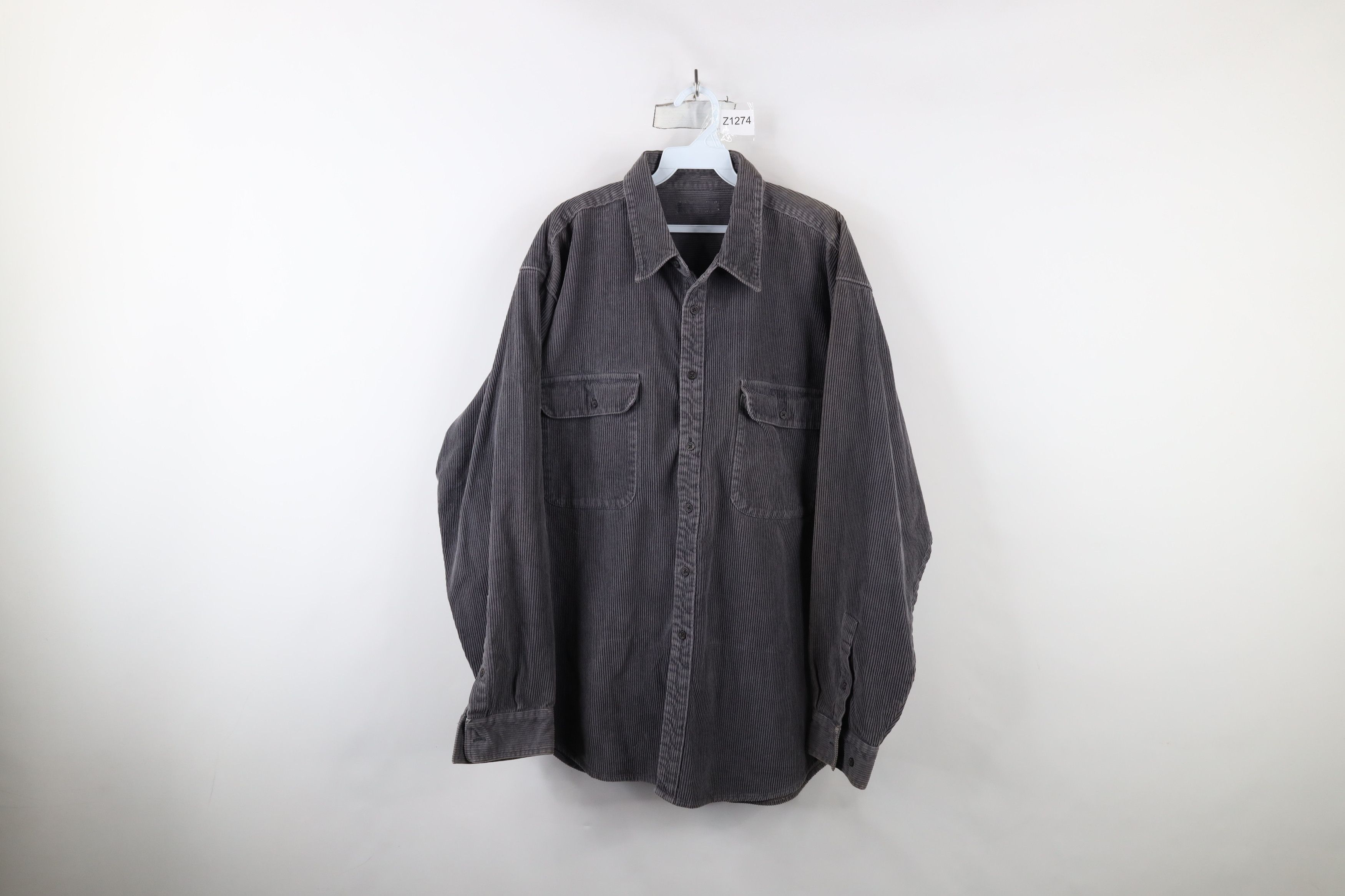 Vintage Vintage 90s Streetwear Heavyweight Button Shirt Gray Size US XL / EU 56 / 4 - 1 Thumbnail