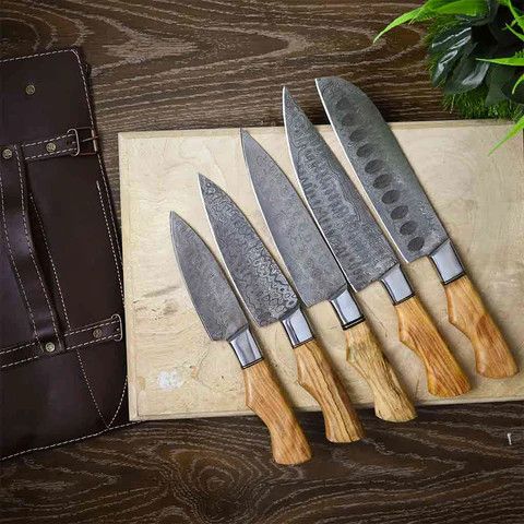 Other Kitchen Knife Set of 5 with Olive-Wood & Brass Handles Size ONE SIZE - 1 Thumbnail