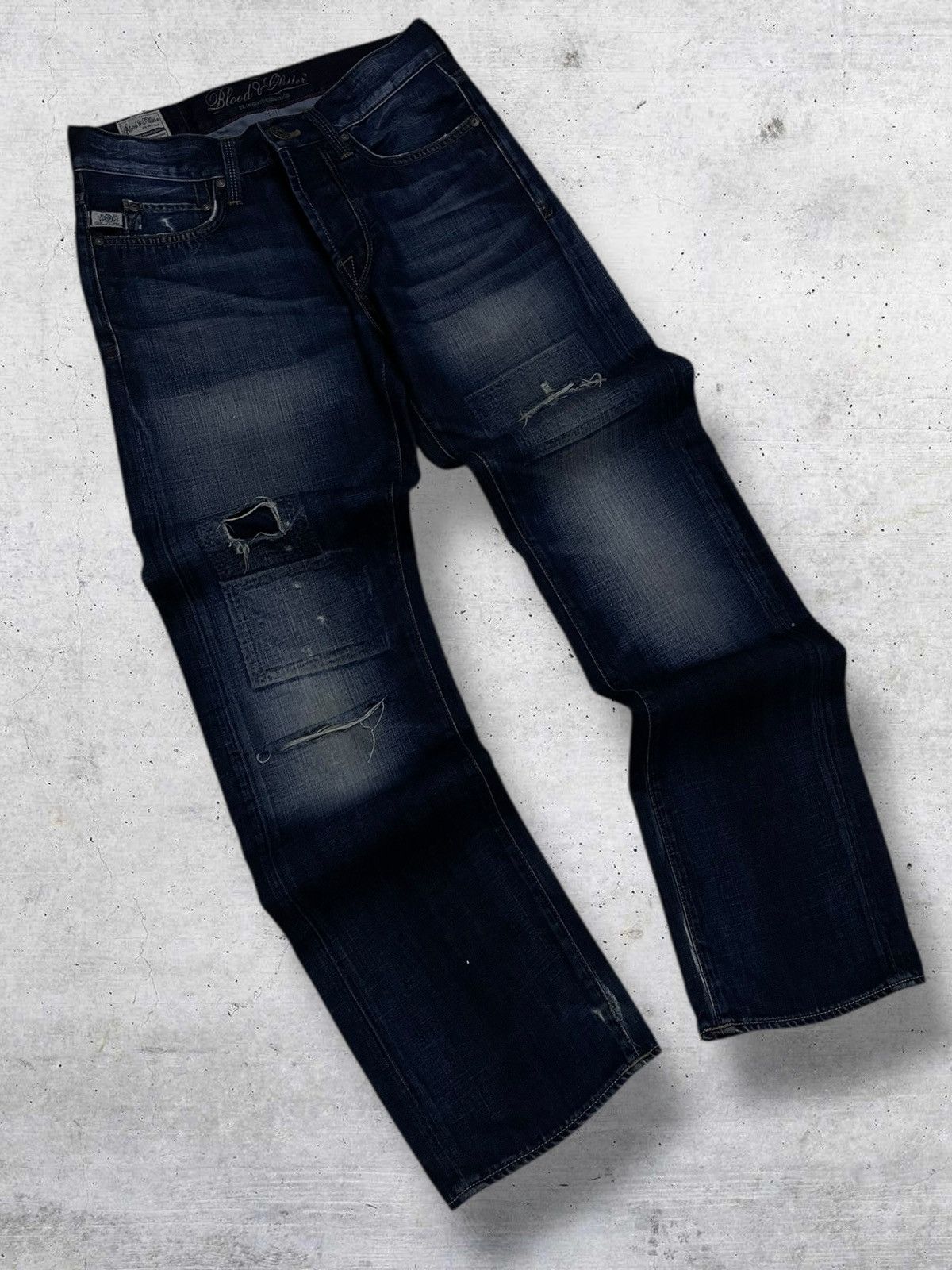 Hysteric Glamour VINTAGE BLOOD & GLITTER DISTRESSING DARK INDIGO ROCK DENIM Size US 29 - 2 Thumbnail