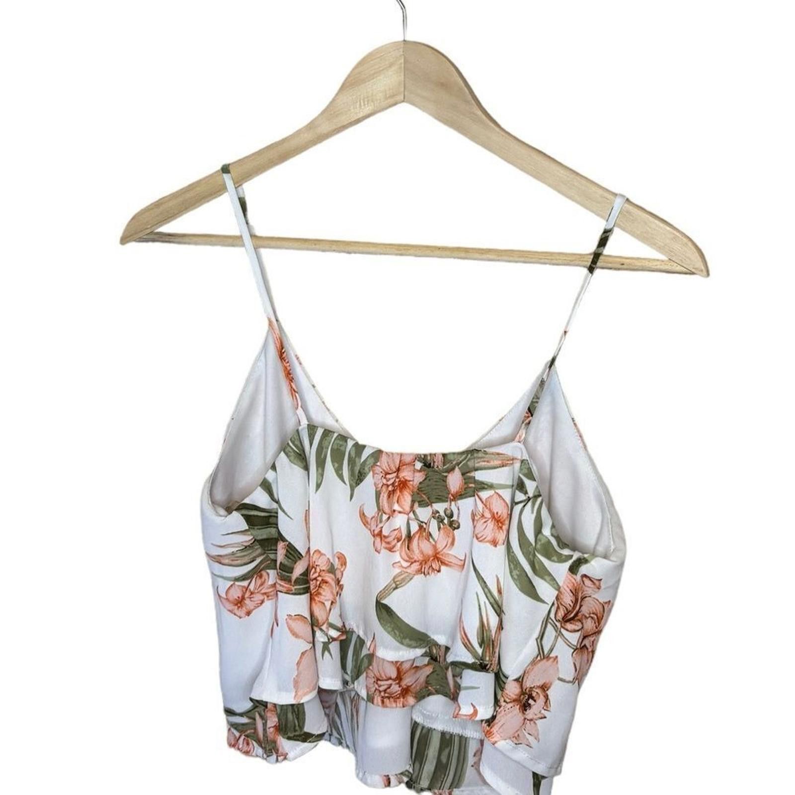 Designer Pink Owl. White/Pink/Green Floral Crop Top. Size Small. Size S / US 4 / IT 40 - 11 Thumbnail