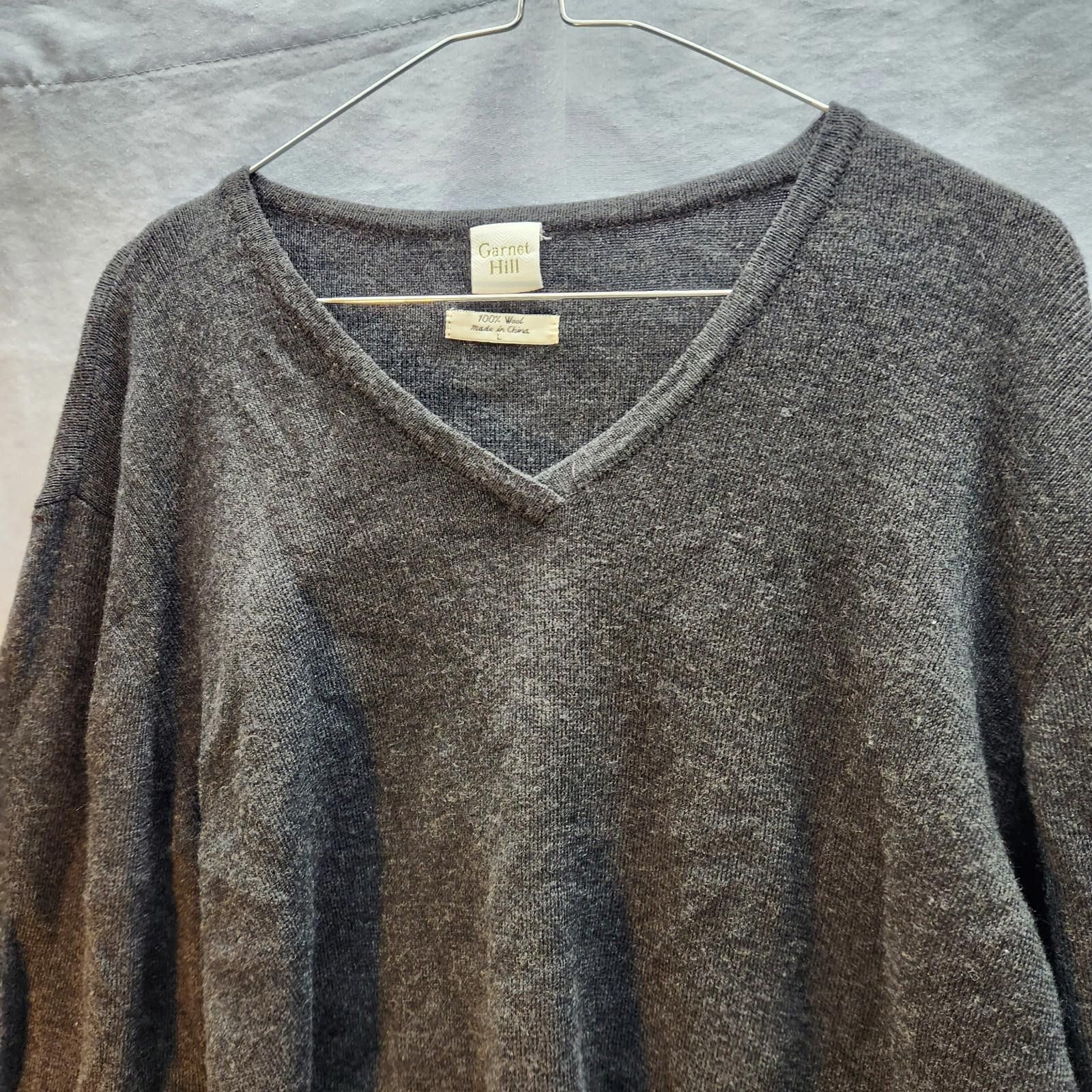 Designer Garnet Hill V Neck Sweater 100% Wool Gray Women's Size Large Size L / US 10 / IT 46 - 2 Thumbnail