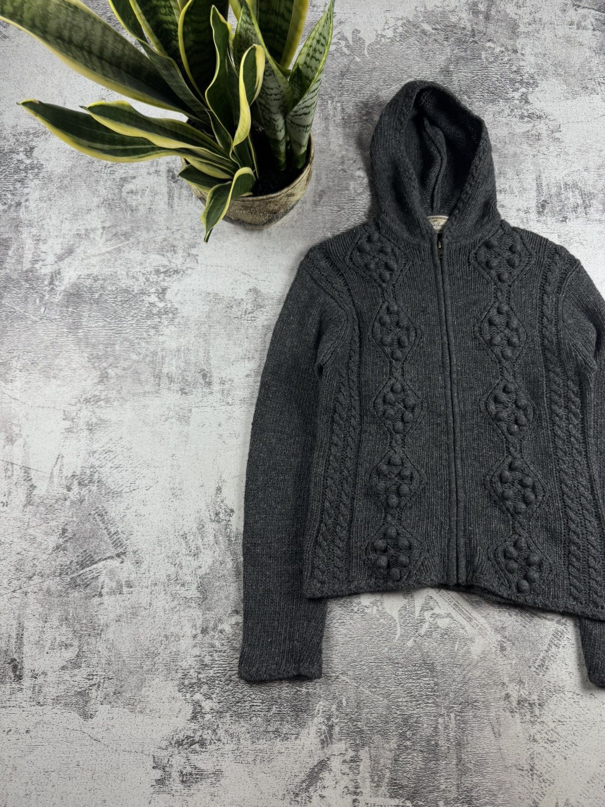 Burberry Thomas Burberry Women’s Gray Cable Knit Linen Wool Small Sweater Hoodie Cardigan Size S / US 4 / IT 40 - 2 Thumbnail