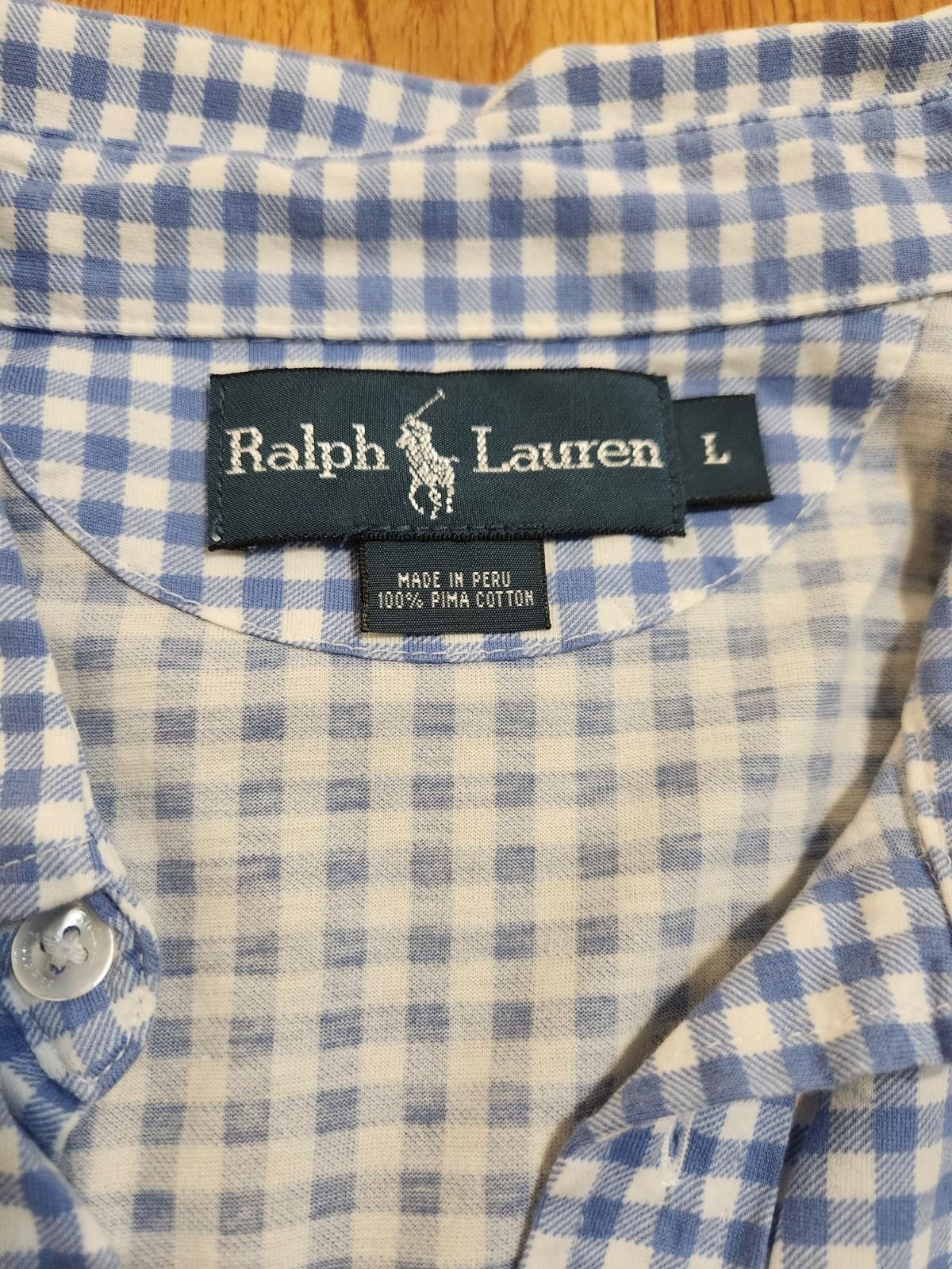 Designer Polo Golf Shirt Mens Large Blue White Check 100% Pima Cotton Size US L / EU 52-54 / 3 - 2 Thumbnail