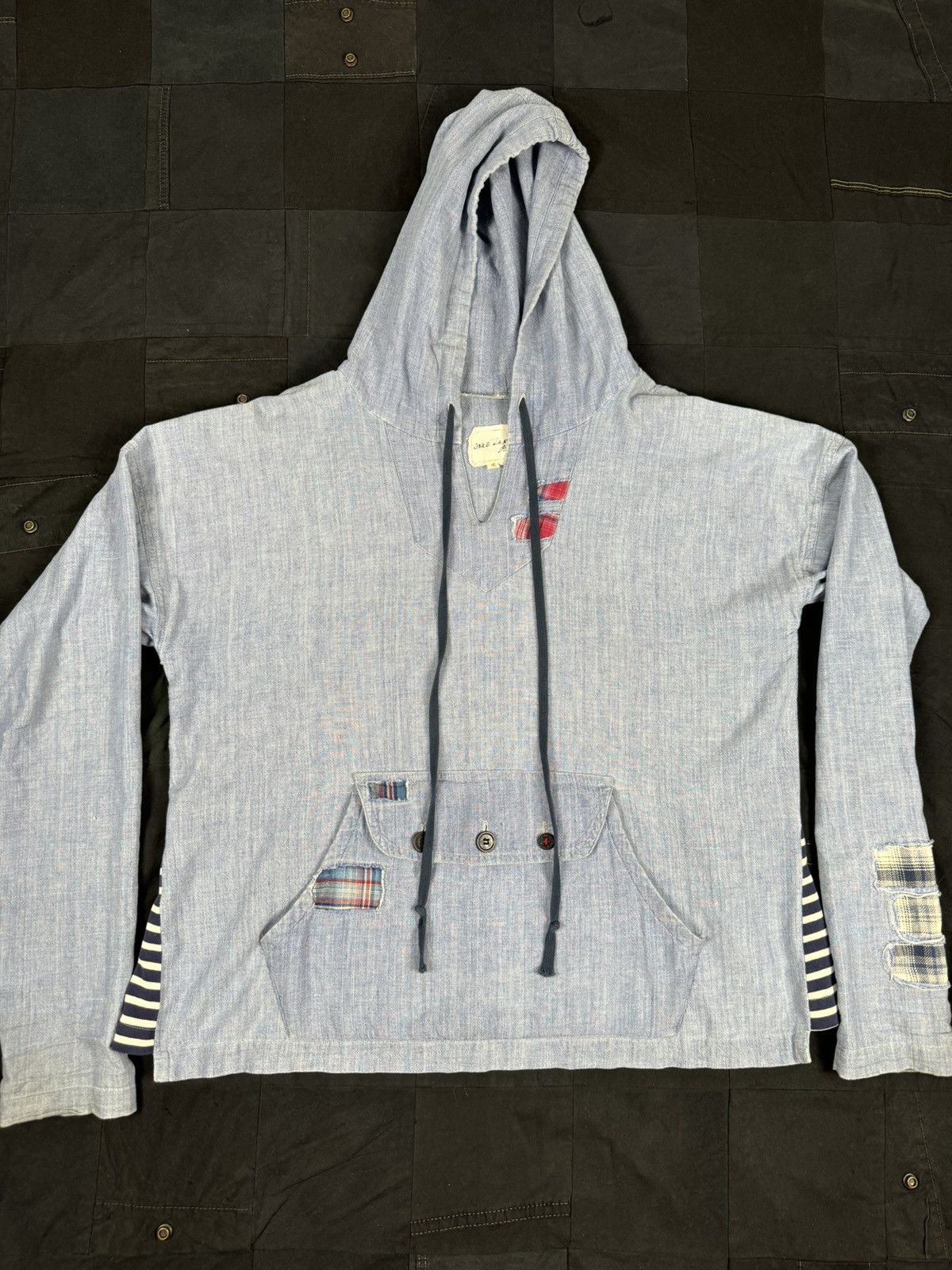 image of Greg Lauren Chambray Baja Hoodie in Blue, Men's (Size Large)