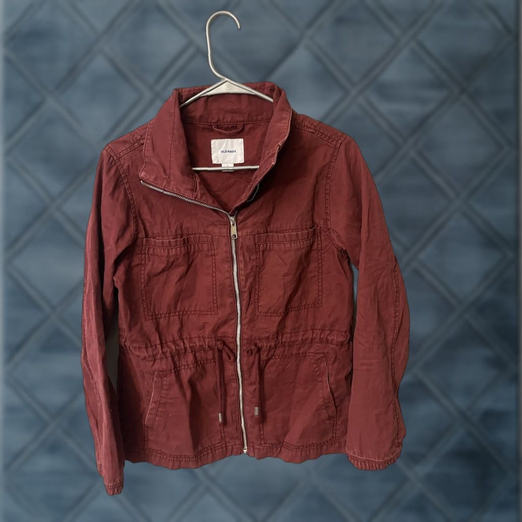 Old Navy Old Navy Safari Jacket Women Small Burgandy 4Pockets Drawstring Waist ZipFront Cotton Jacket Vintage no Size S / US 4 / IT 40 - 1 Thumbnail