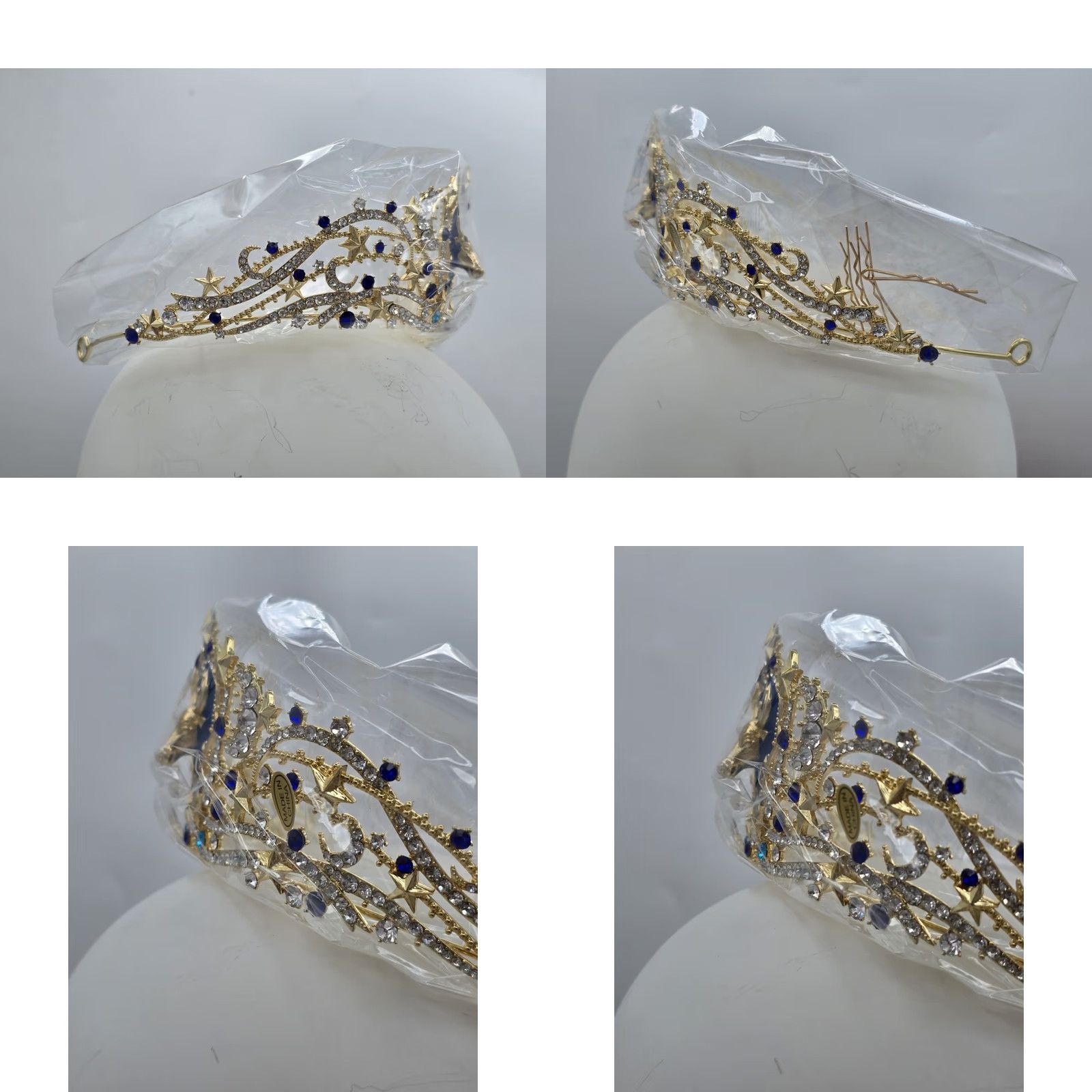 Vintage SWEETV Zodiac Crown/Tiara - Gold/Silver/Aqua/Blue - Symbol Taurus Headpiece Womens Wedding Party/Cocktail Formal Rhinestone Bull 90s? Size ONE SIZE - 11 Thumbnail