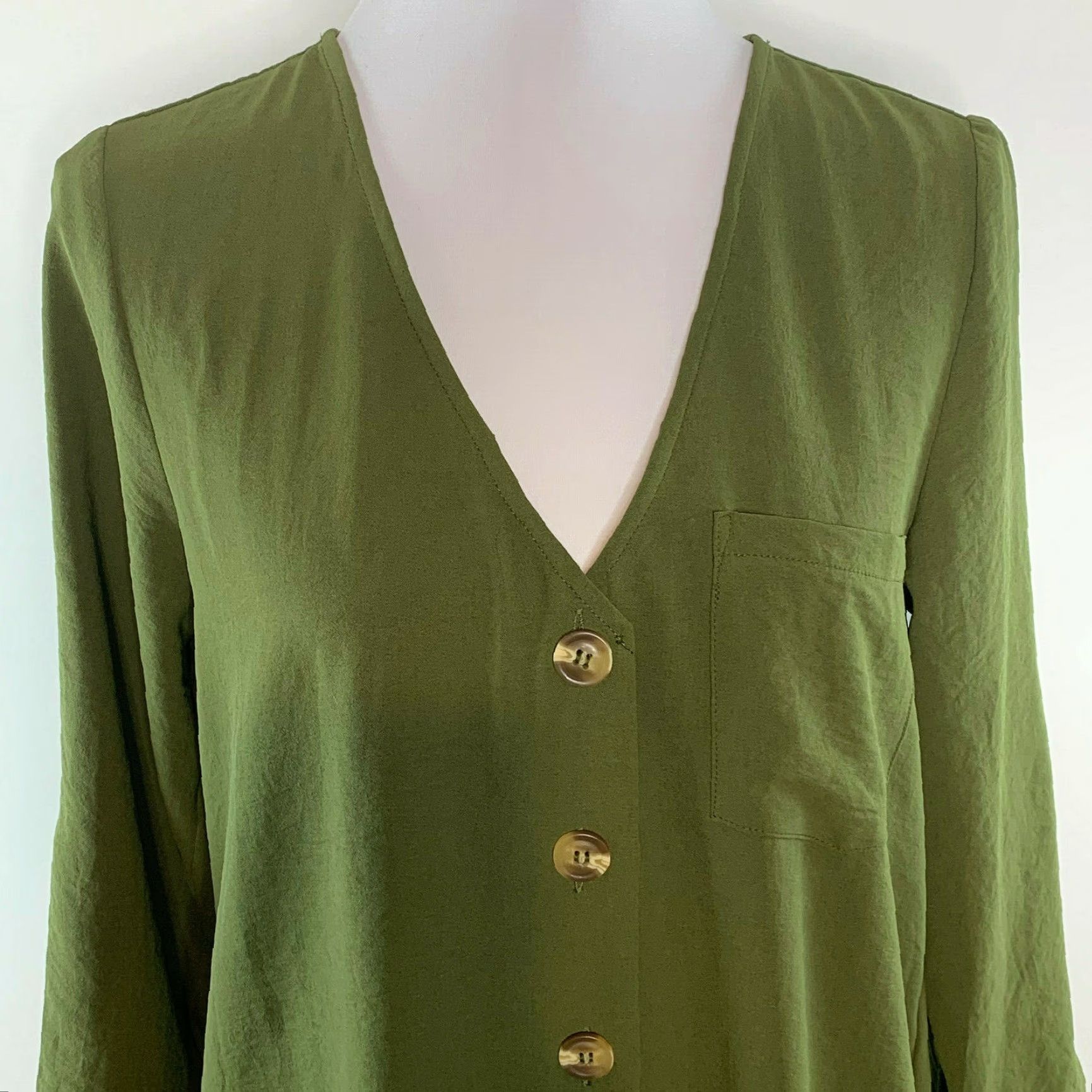 Olive Entro Womens S Tunic Top Button-Up 3/4 Sleeve Olive Green Blouse Dress Size S / US 4 / IT 40 - 3 Thumbnail
