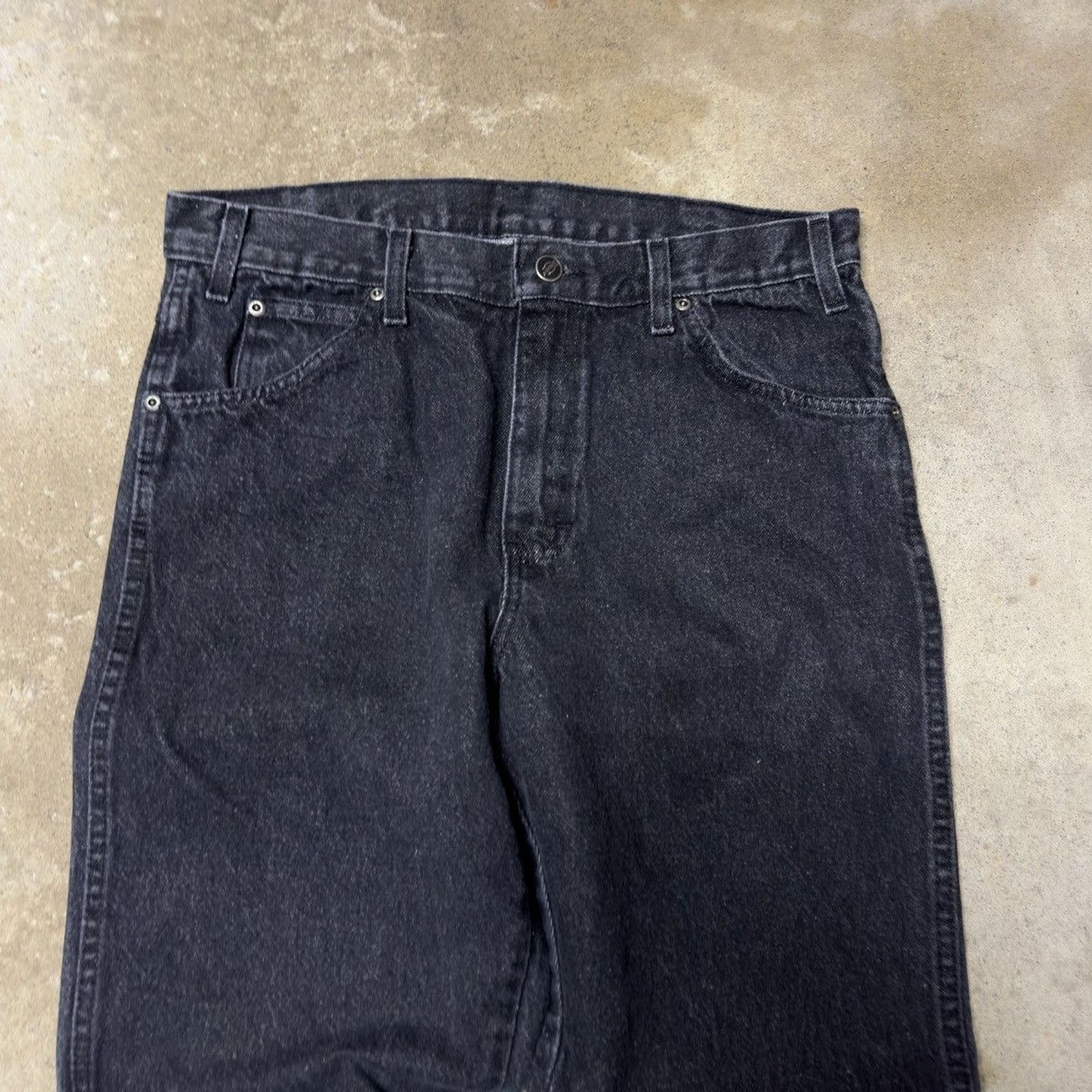 Vintage Faded Black Dickies Denim Work Jeans Skater ERD Grunge Size US 33 - 3 Thumbnail