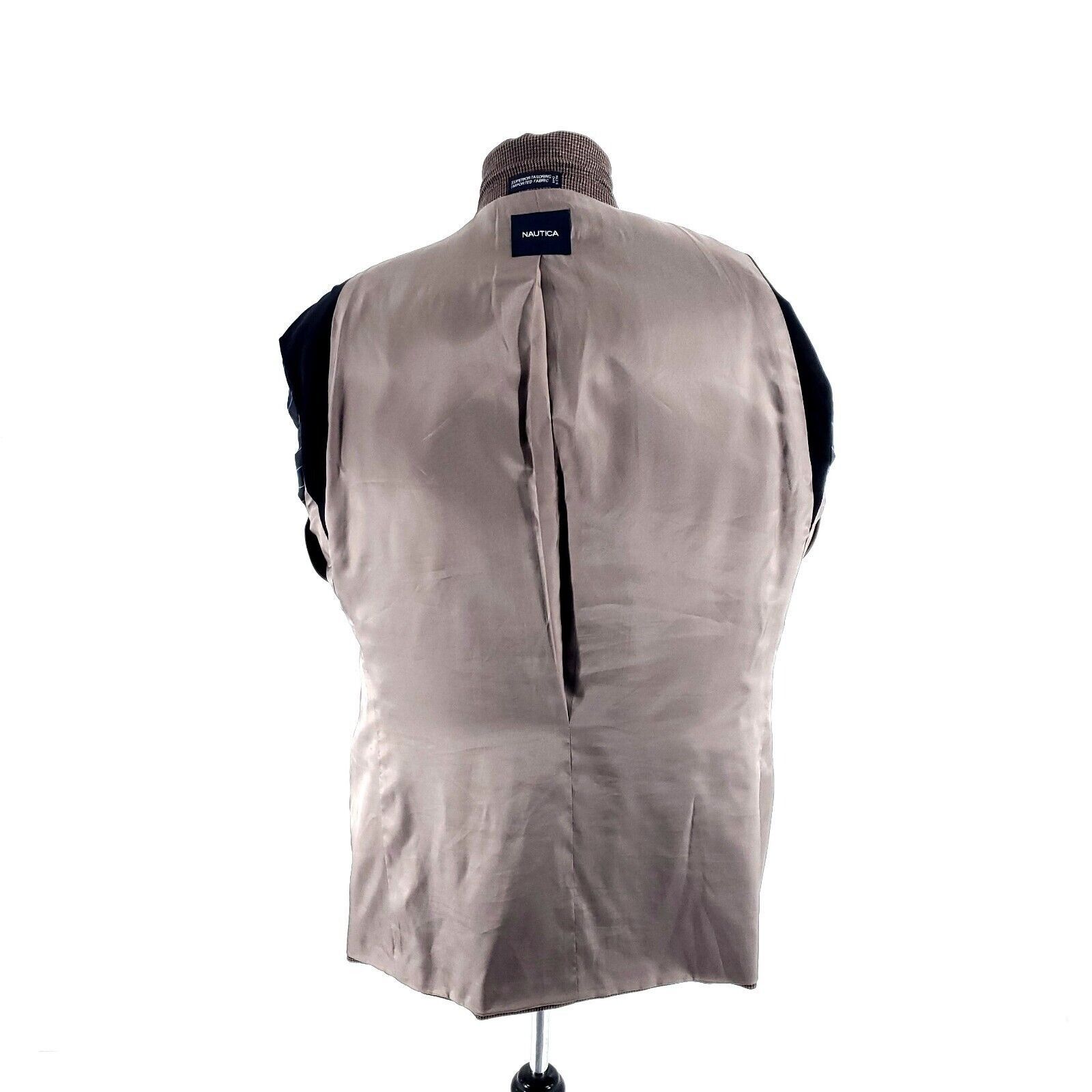 Nautica Nautica Wool 2 Button Sport Coat 44R Beige Blue Brown Hounds Size 44R - 10 Thumbnail