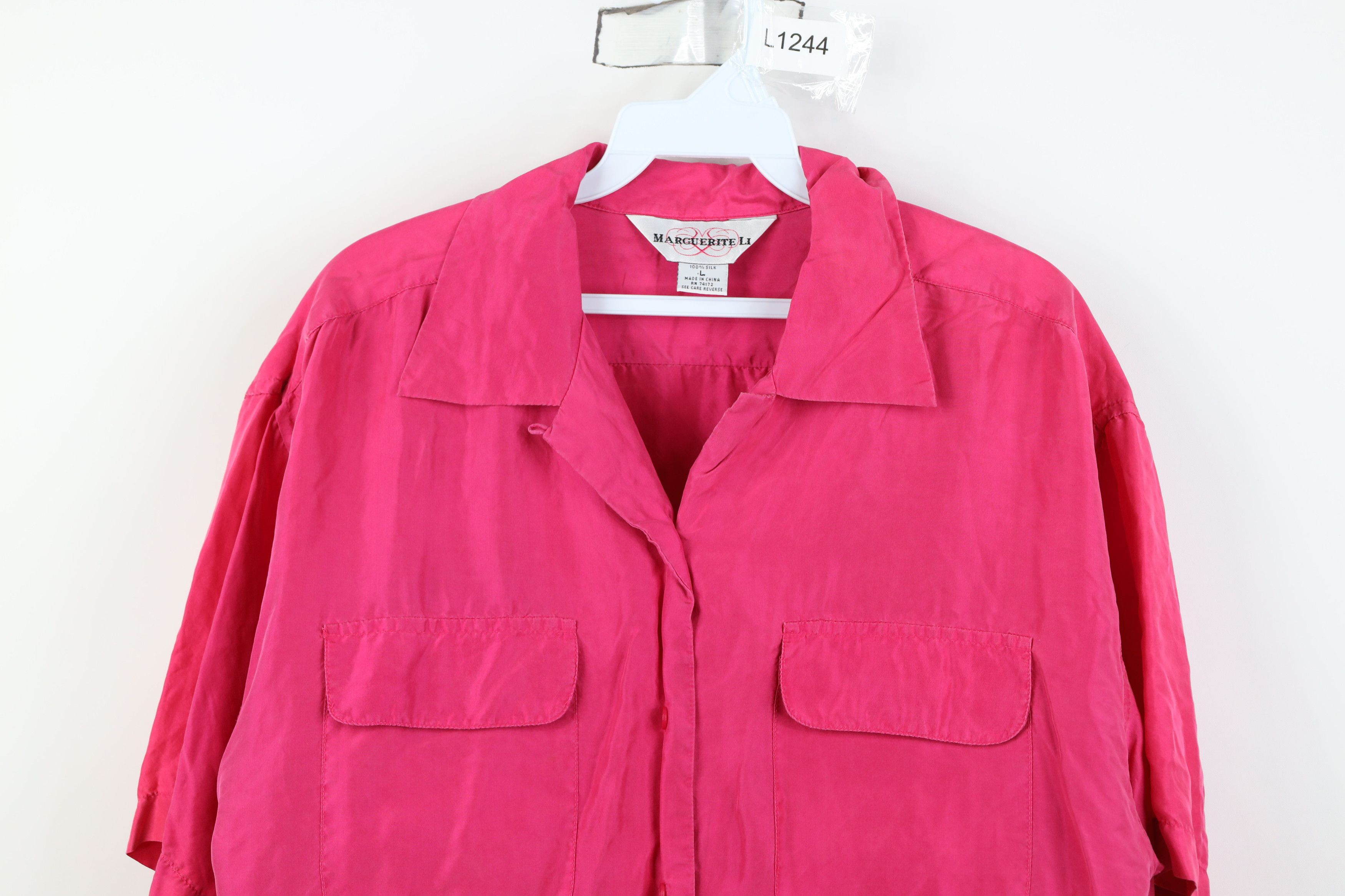 Vintage Vintage 90s Streetwear Silk Collared Button Shirt Pink Size L / US 10 / IT 46 - 2 Thumbnail