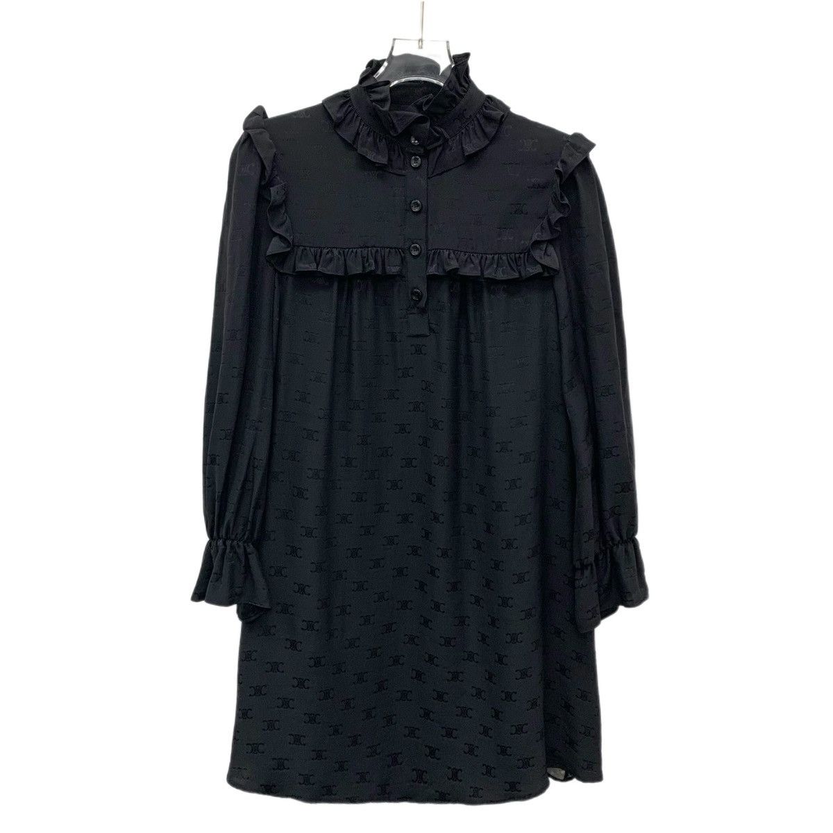 Celine Celine Black All-over Triomphe Silk Long Sleeve Dress K26WX Size XS / US 0-2 / IT 36-38 - 1 Thumbnail