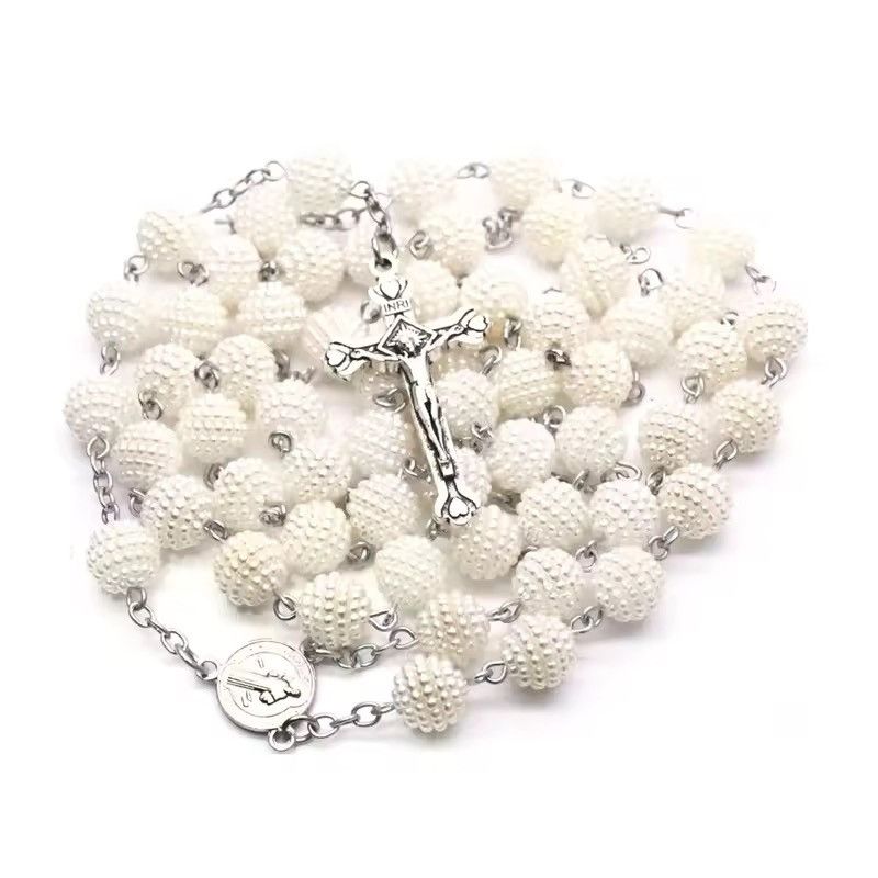 Jewelry Rosary Necklace | Silver Cross Pendant with Beaded Detailing Size ONE SIZE - 3 Thumbnail