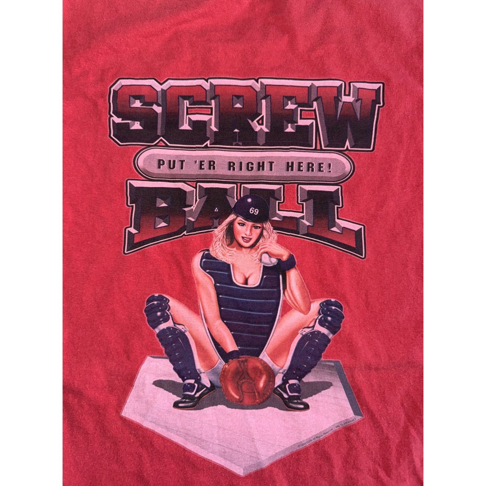Big John Big Johnson T-Shirt Red L Mens Shirt (Screw Ball Put’er Right Here! 90s Y2K) Size US L / EU 52-54 / 3 - 2 Thumbnail