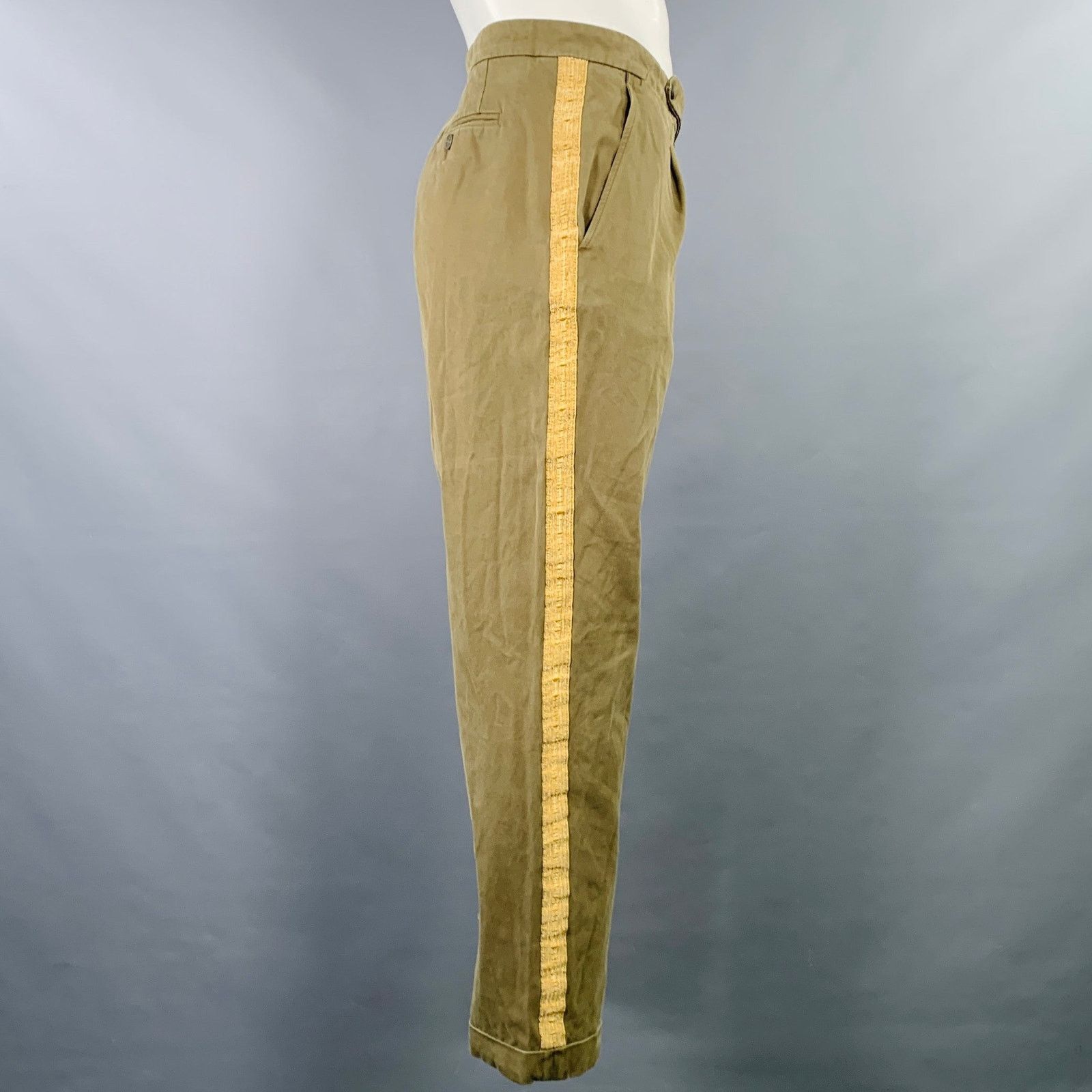 Palm Angels Size 38 Green Gold Striped Trim Cotton Chino Casual Pants Size US 38 / EU 54 - 2 Thumbnail