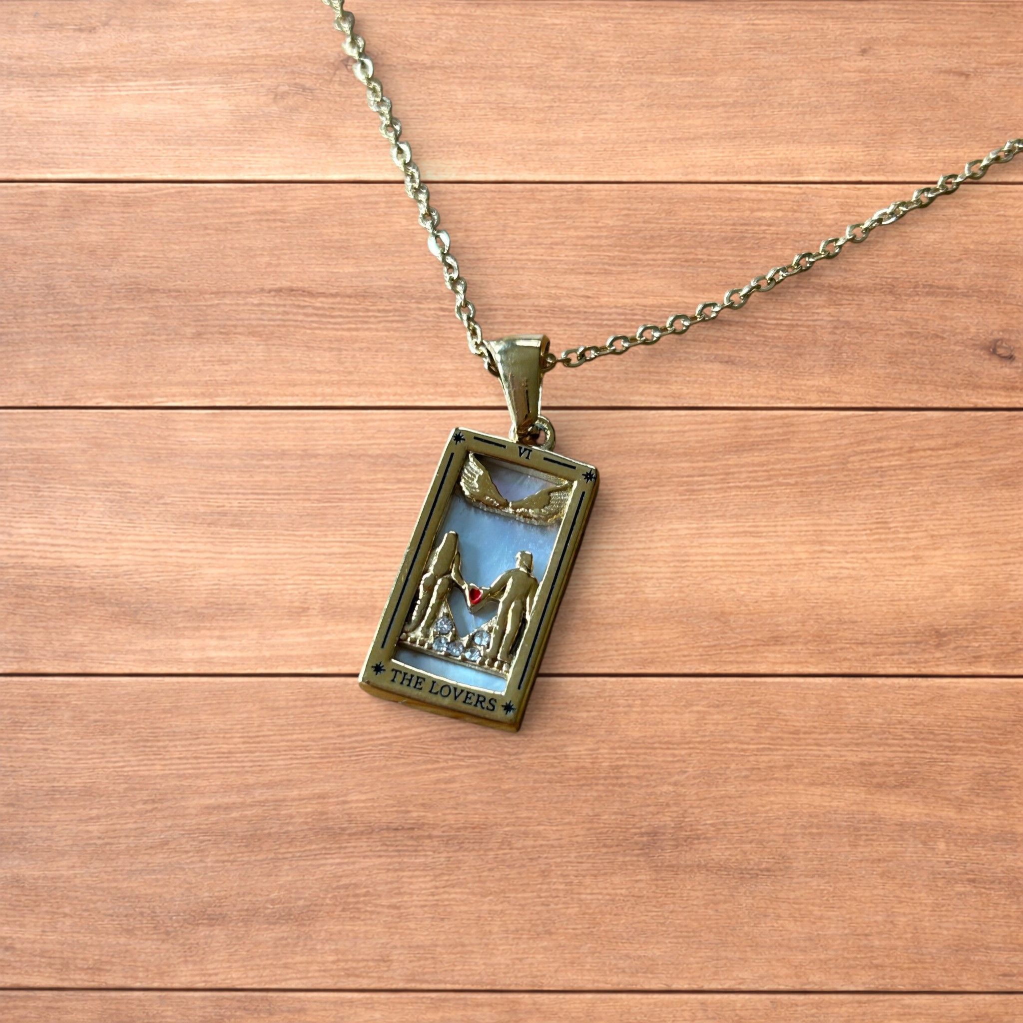 Japanese Brand Gold stainless pendant necklace of the lovers couple tarot . Size ONE SIZE - 1 Thumbnail