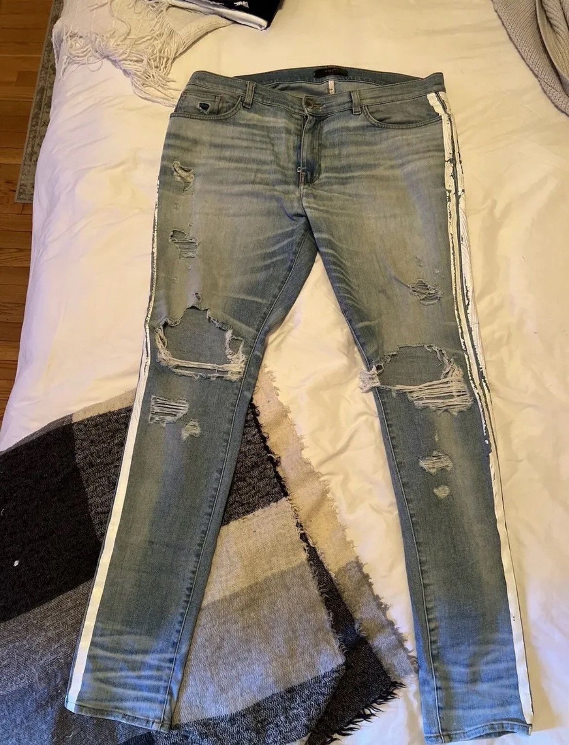 Amiri Amiri OG Blue Broken Track Jeans (sz 38) Size US 38 / EU 54 - 1 Thumbnail