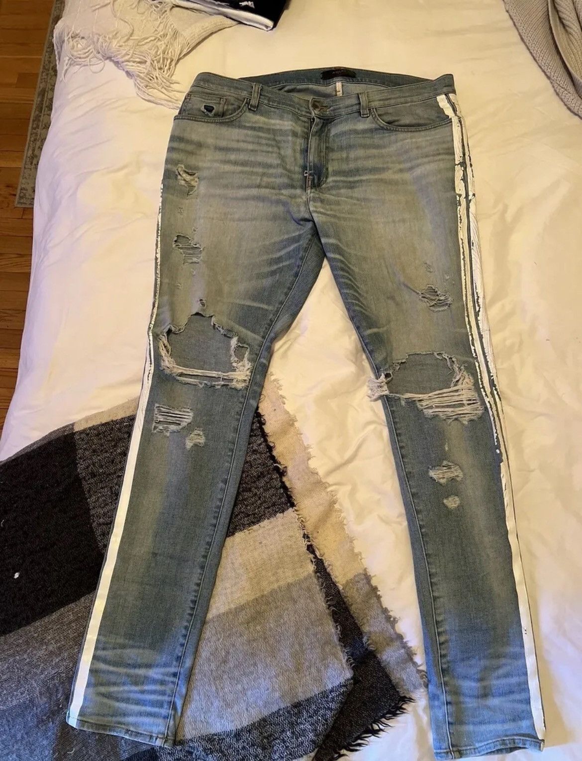 image of Amiri OG Blue Broken Track Jeans (Sz 38), Men's