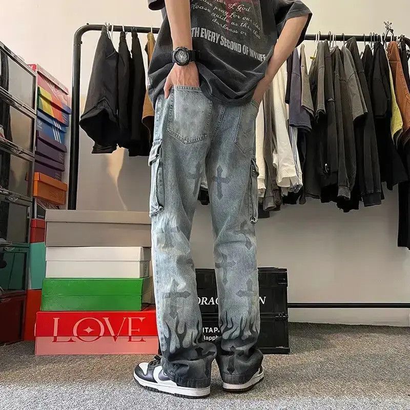 Japanese Brand High Street Cross Print Punk Rock Style Jeans Pants Size US 32 / EU 48 - 5 Thumbnail