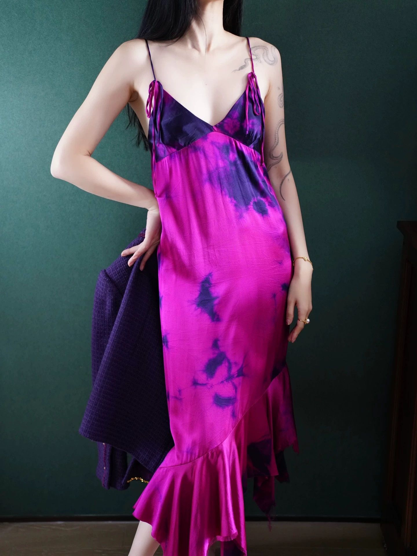 Unknown London UK Indie Silk Tie-Dye Irregular Hem Cami Dress XS/S Size XS / US 0-2 / IT 36-38 - 3 Thumbnail